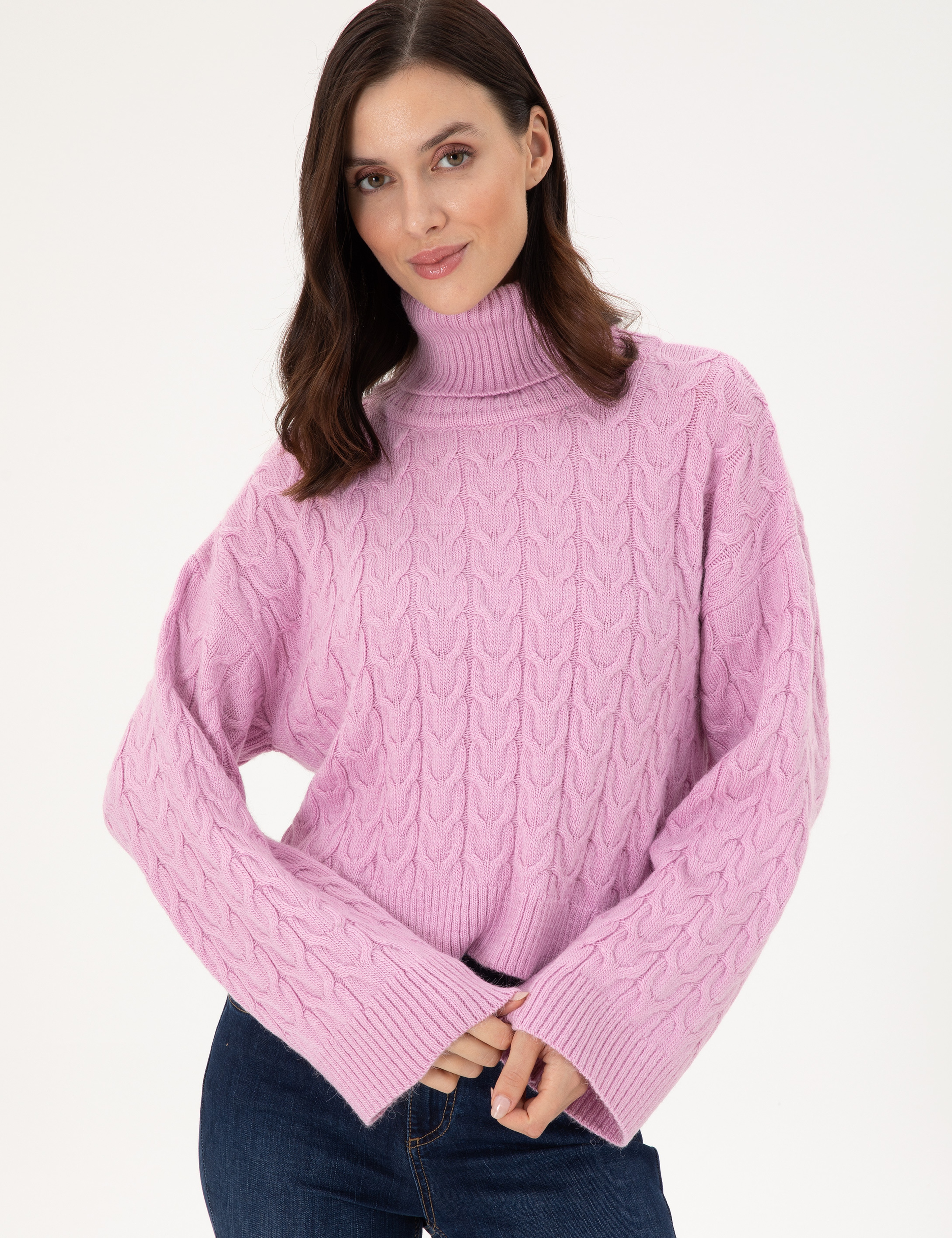 Lila Crop Top Balıkçı Yaka Kazak - Image 3