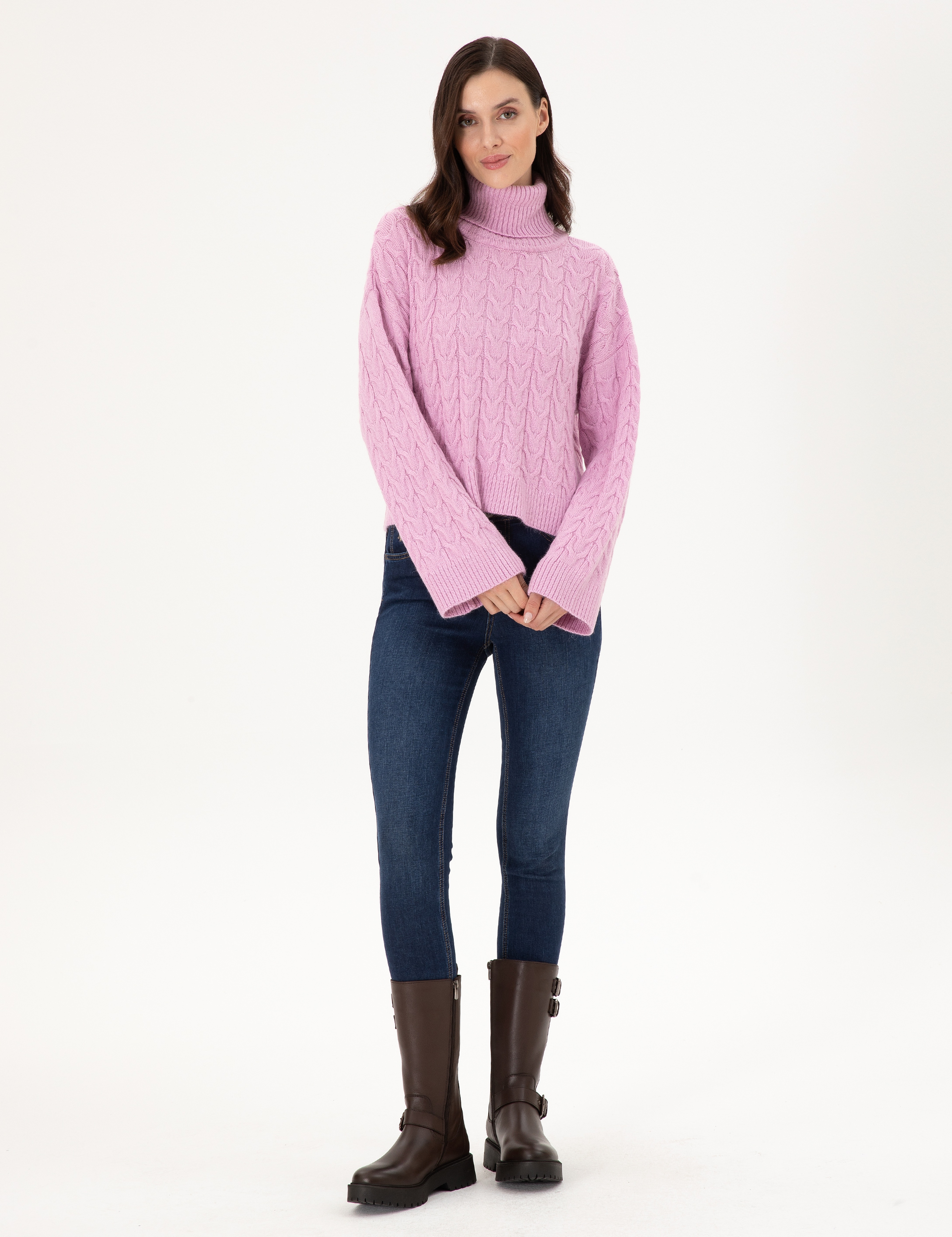 Lila Crop Top Balıkçı Yaka Kazak - Image 4