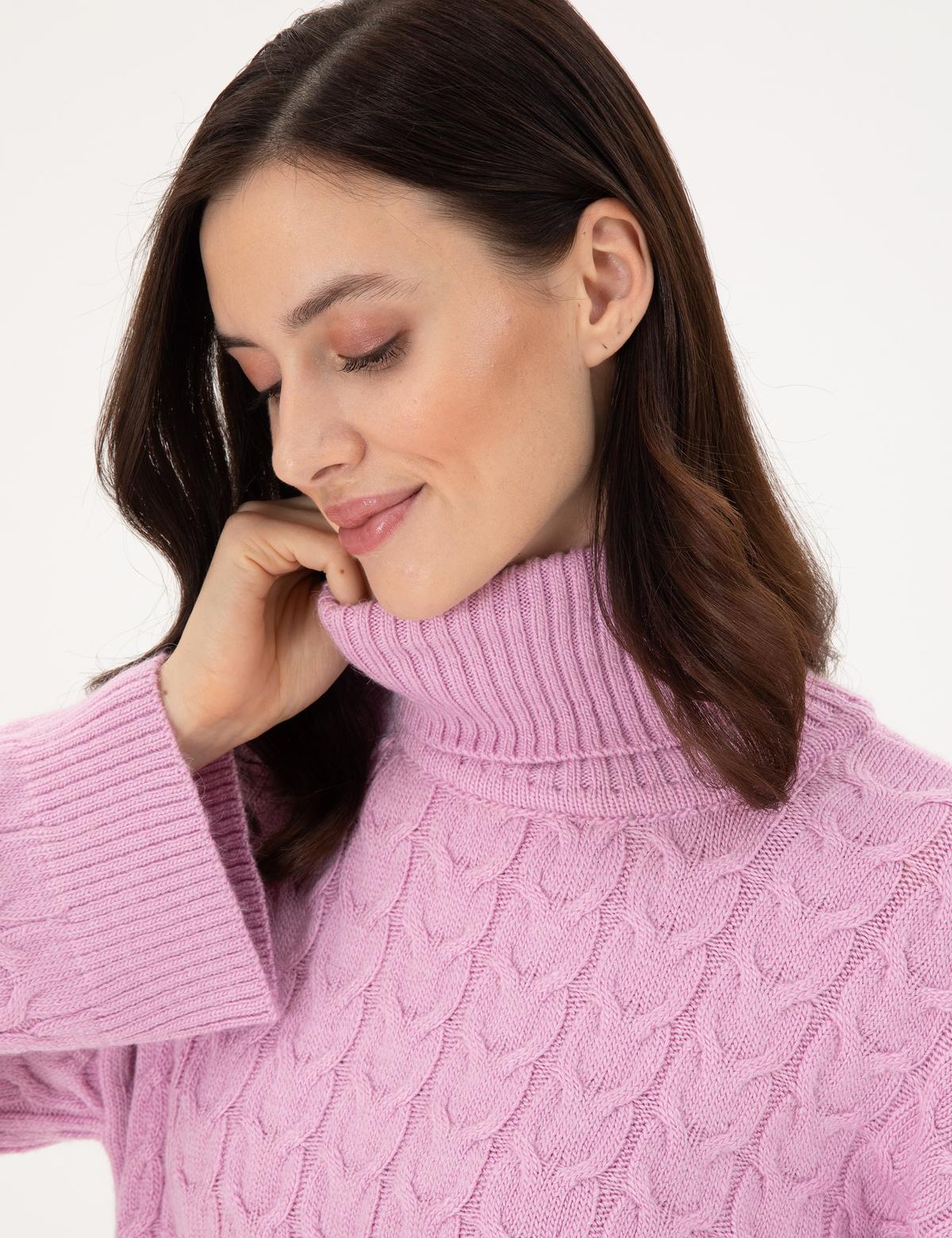 Lila Crop Top Balıkçı Yaka Kazak - 50302652003