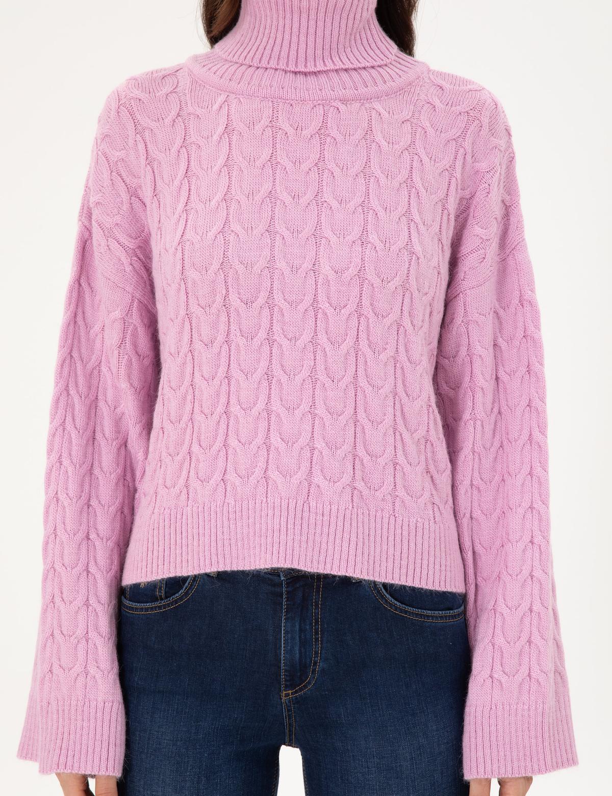 Lila Crop Top Balıkçı Yaka Kazak - 50302652003