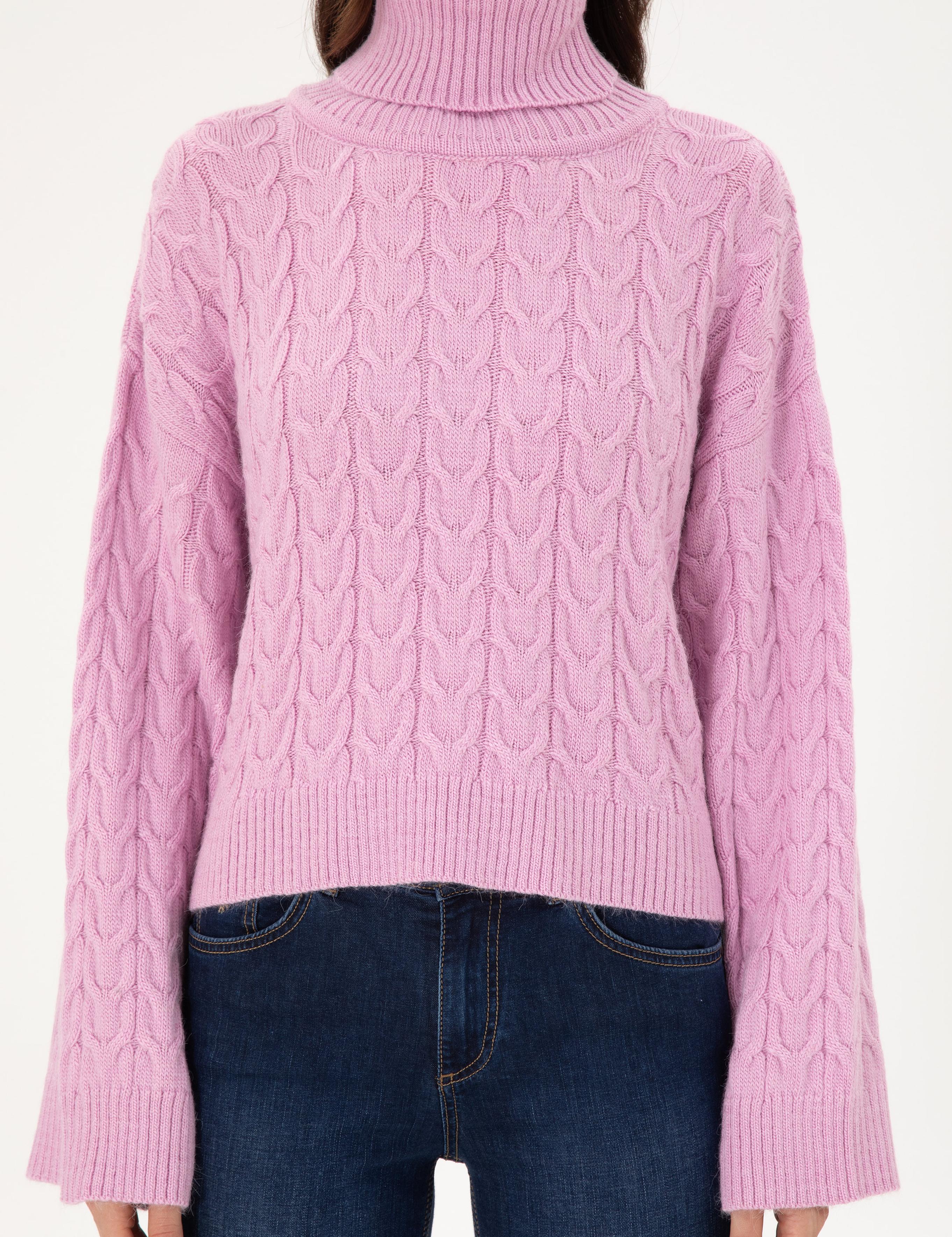 Lila Crop Top Balıkçı Yaka Kazak