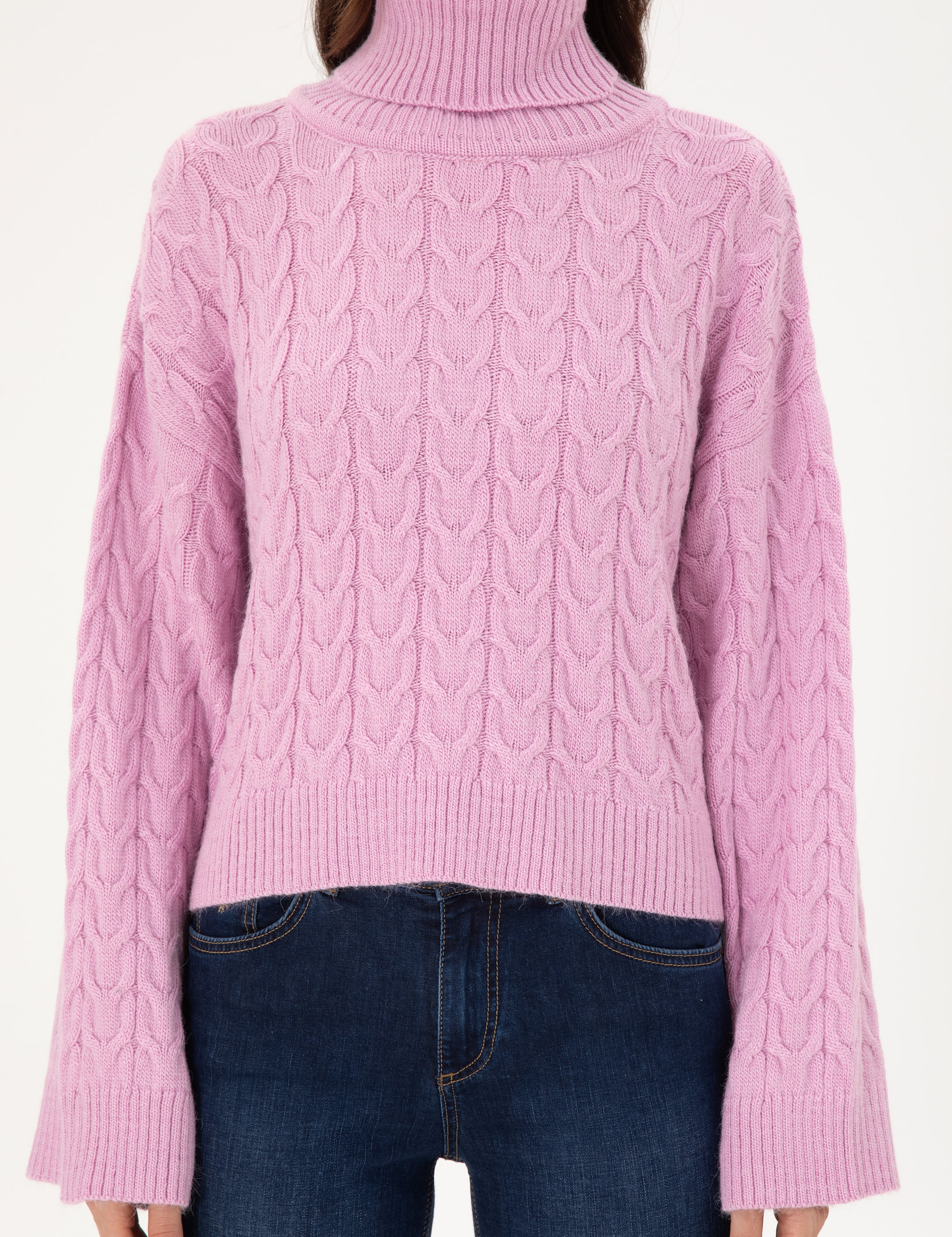 Lila Crop Top Balıkçı Yaka Kazak - Image 6