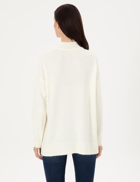 Ekru Oversize Yarım Balıkçı Kazak - 50301841006