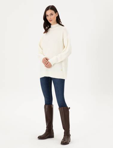 Ekru Oversize Yarım Balıkçı Kazak