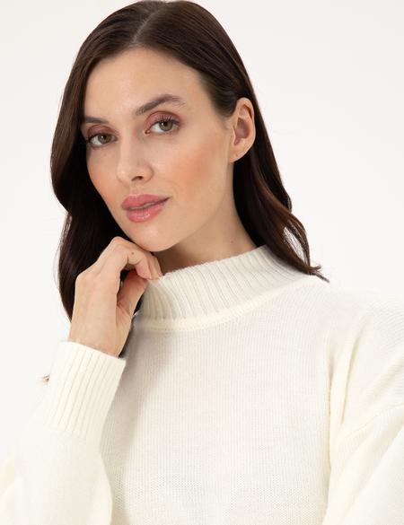 Ekru Oversize Yarım Balıkçı Kazak - 50301841006