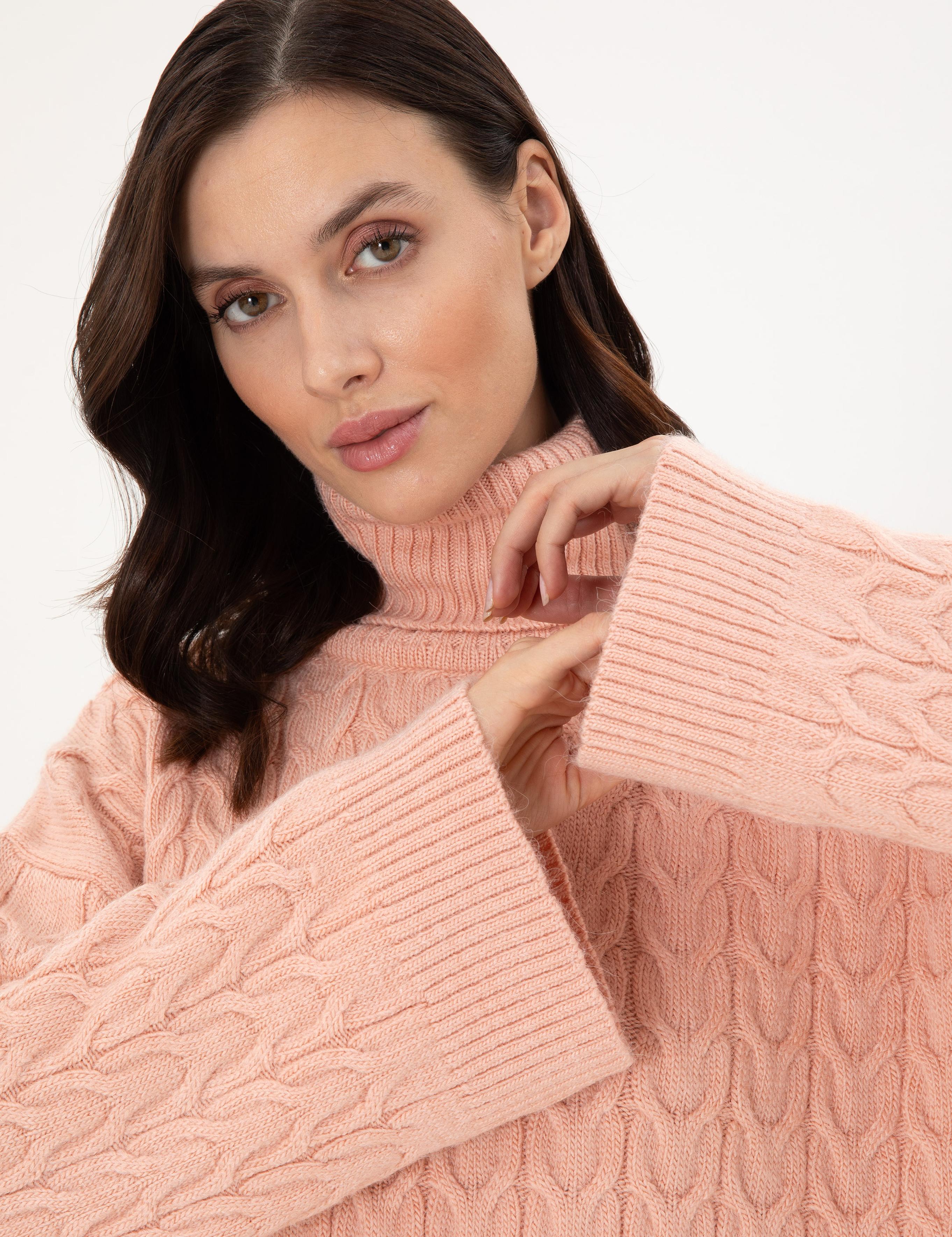 Pembe Crop Top Balıkçı Yaka Kazak