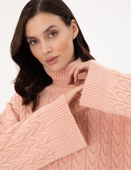 Pembe Crop Top Balıkçı Yaka Kazak - 50302652013