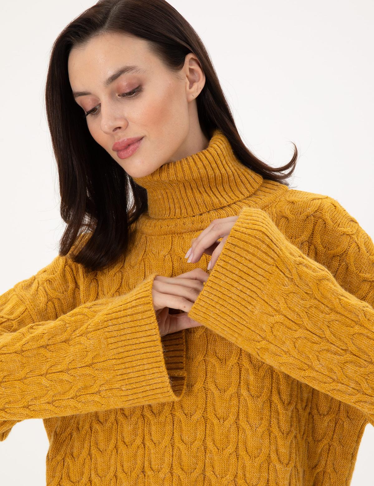 Hardal Crop Top Balıkçı Yaka Kazak - 50302652017