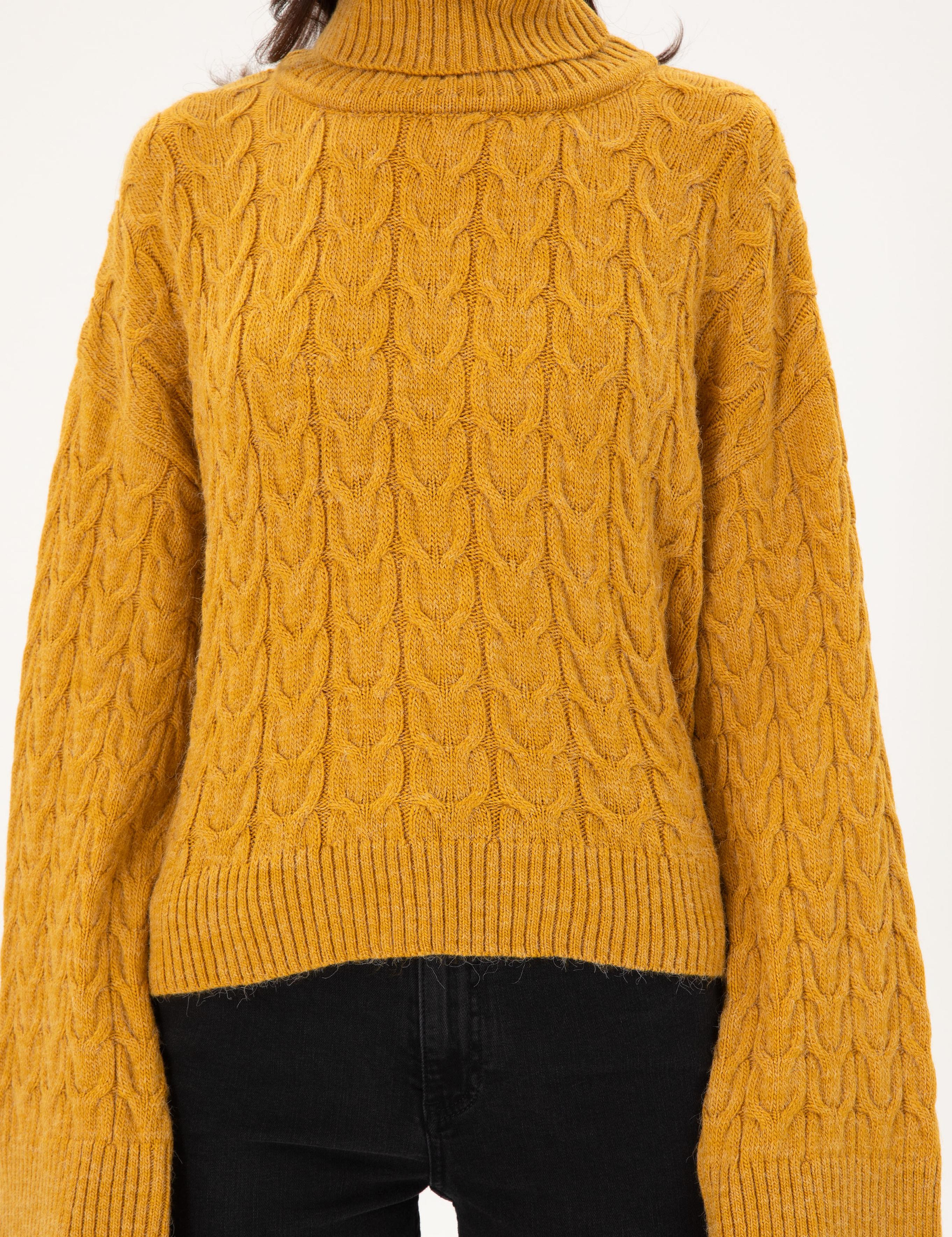 Hardal Crop Top Balıkçı Yaka Kazak