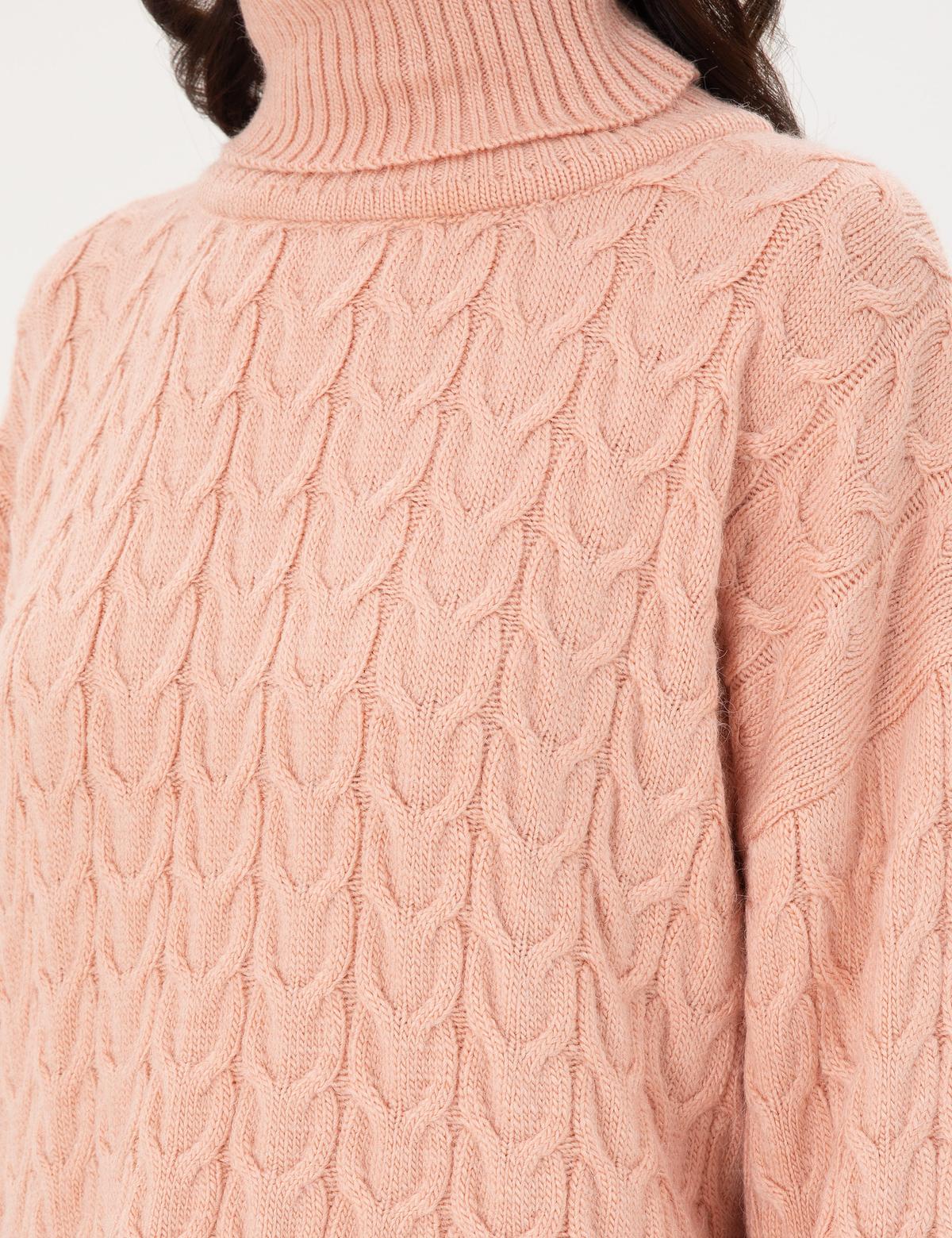 Pembe Crop Top Balıkçı Yaka Kazak - 50302652013