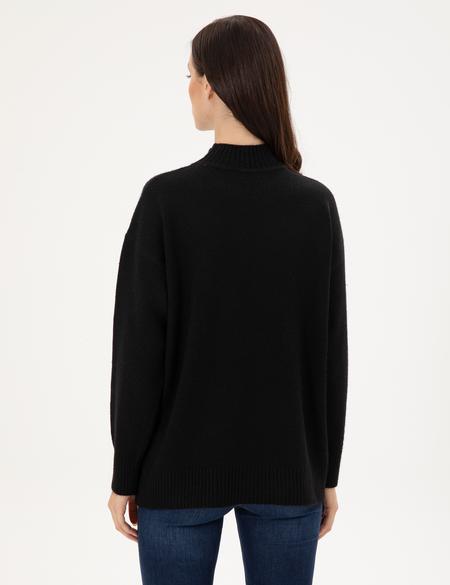 Siyah Oversize Yarım Balıkçı Kazak - 50301841008