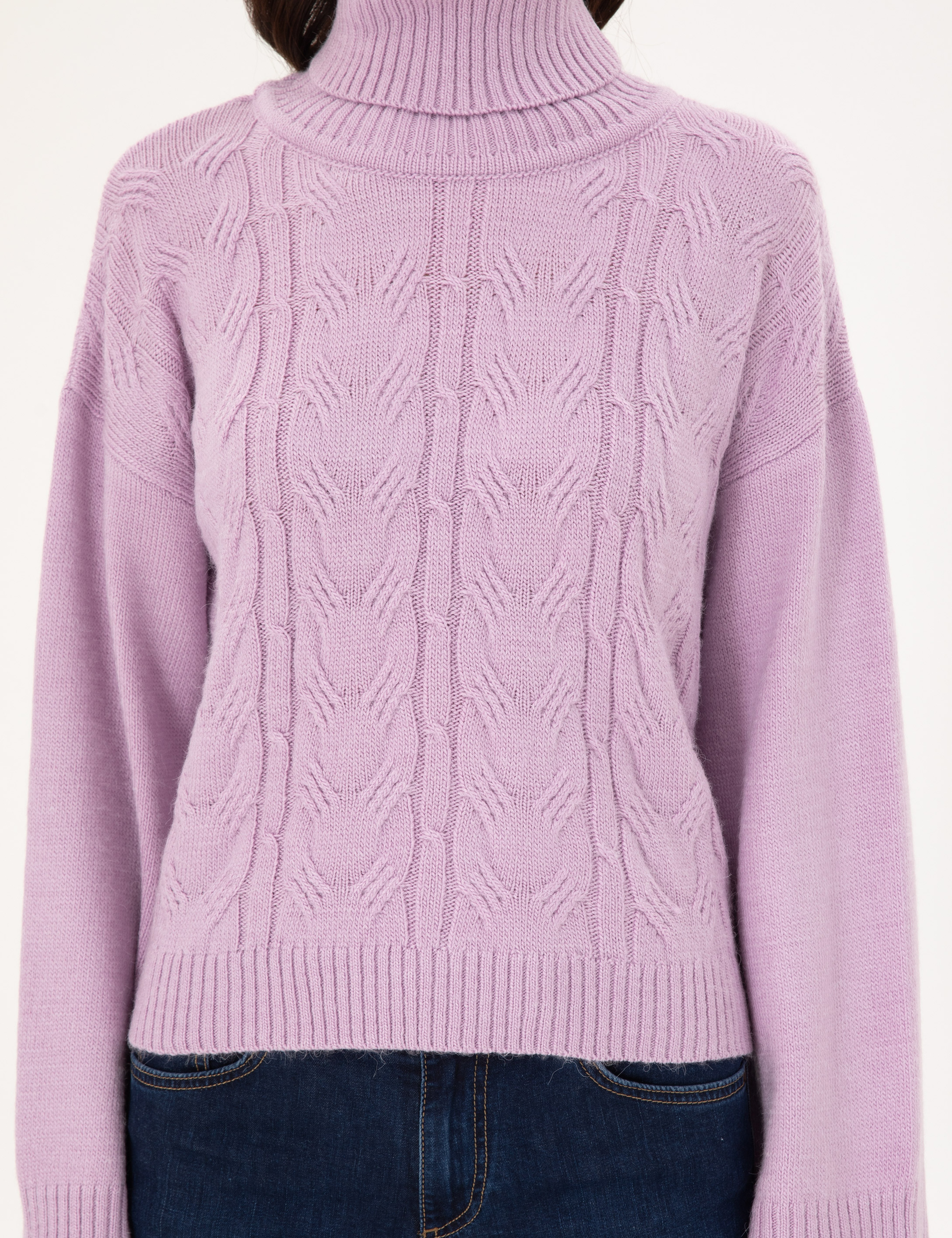 Lila Crop Top Balıkçı Yaka Kazak - Image 6