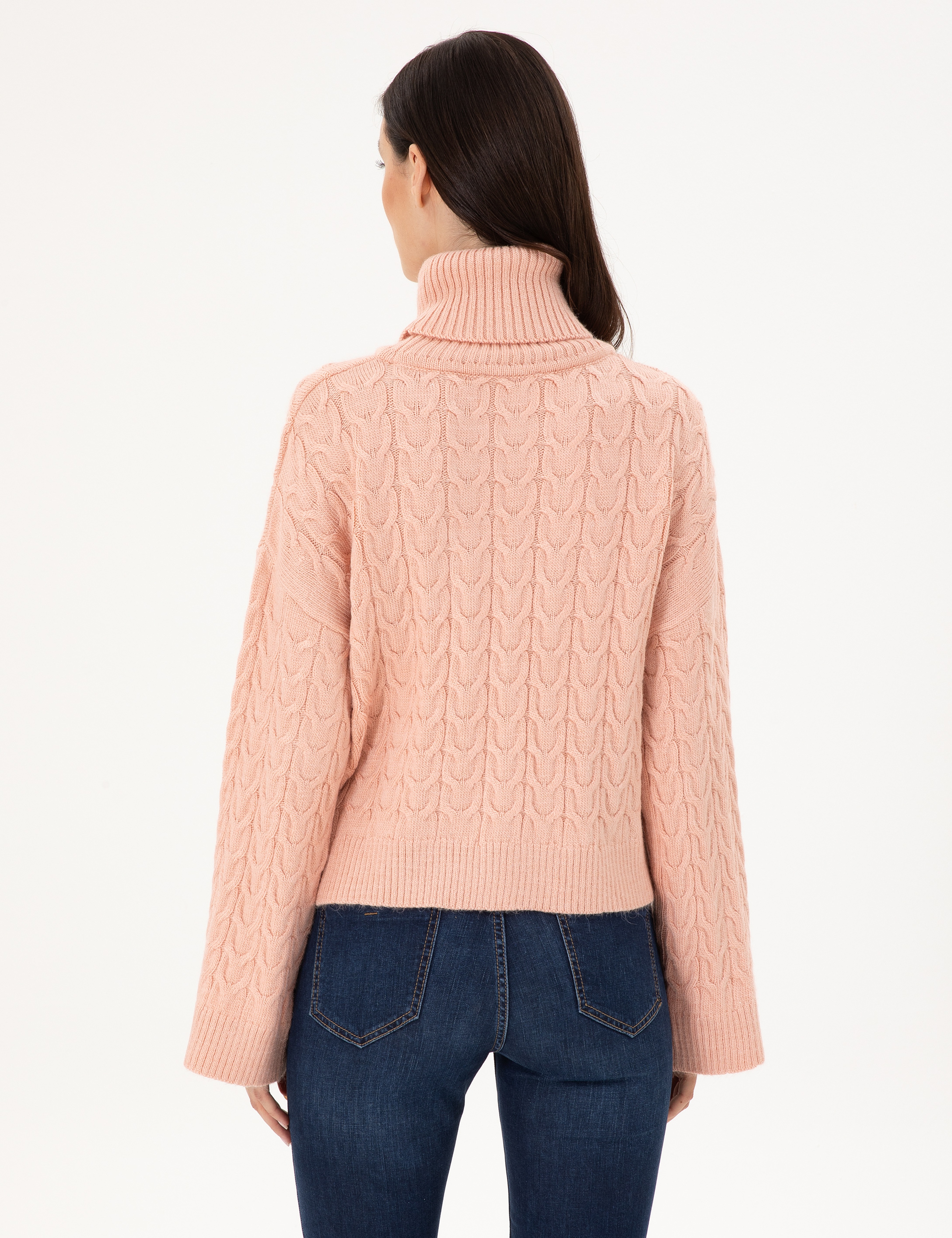 Pembe Crop Top Balıkçı Yaka Kazak - Image 4