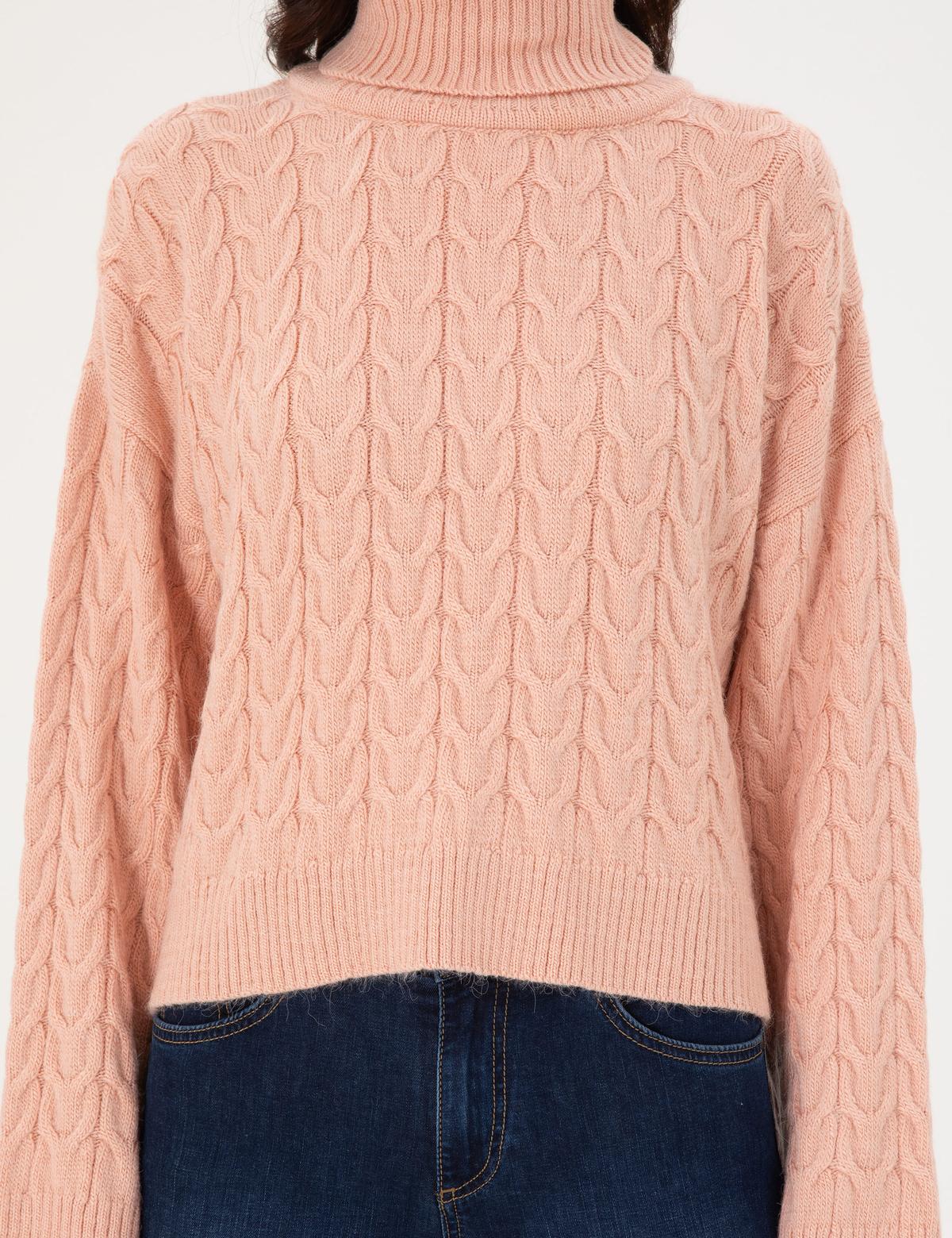 Pembe Crop Top Balıkçı Yaka Kazak - 50302652013