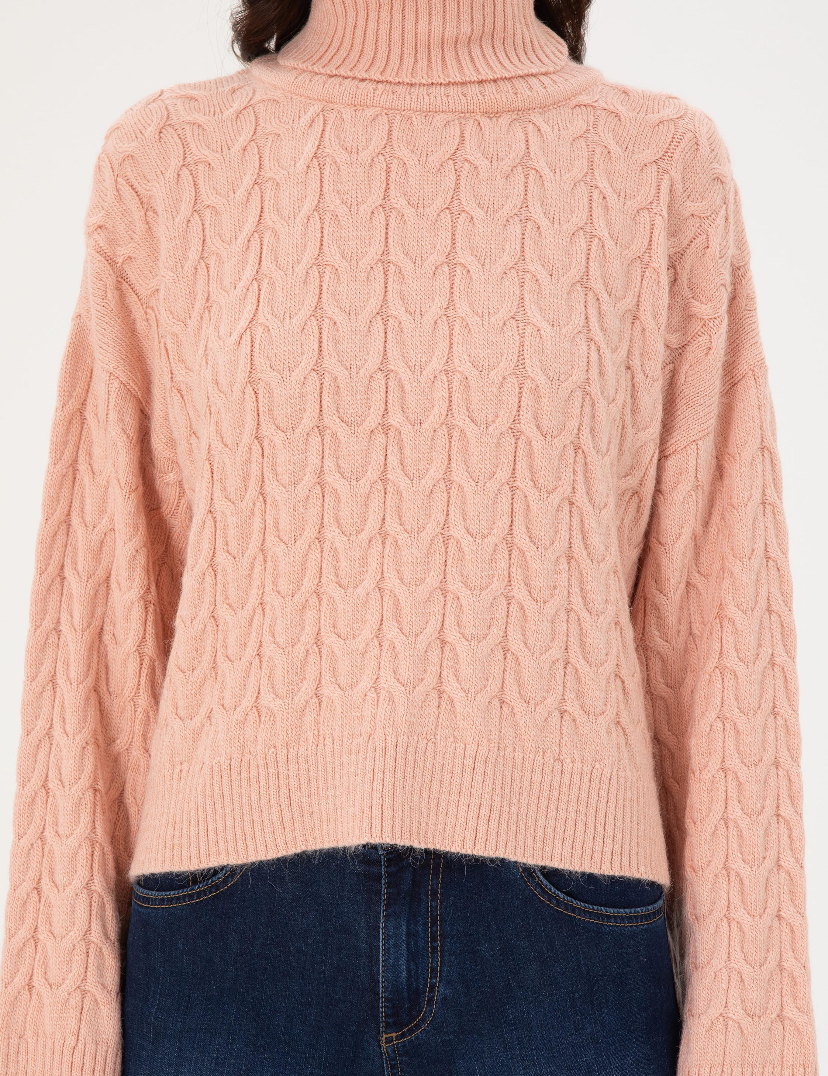 Pembe Crop Top Balıkçı Yaka Kazak