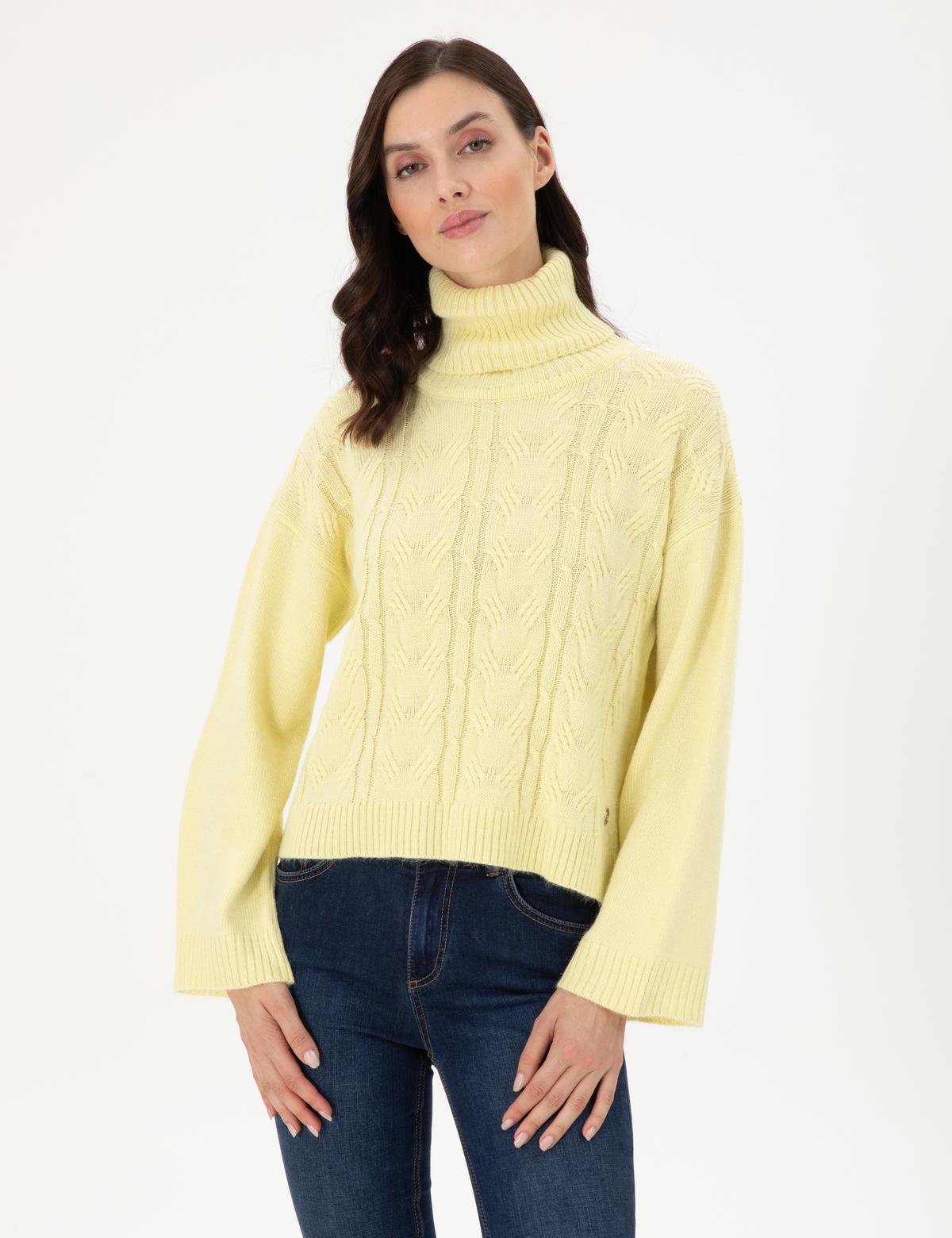 Sarı Crop Top Balıkçı Yaka Kazak