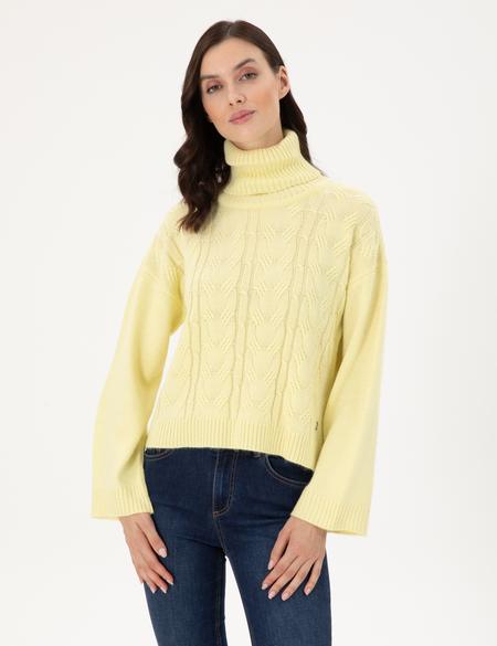 Sarı Crop Top Balıkçı Yaka Kazak - 50302630024