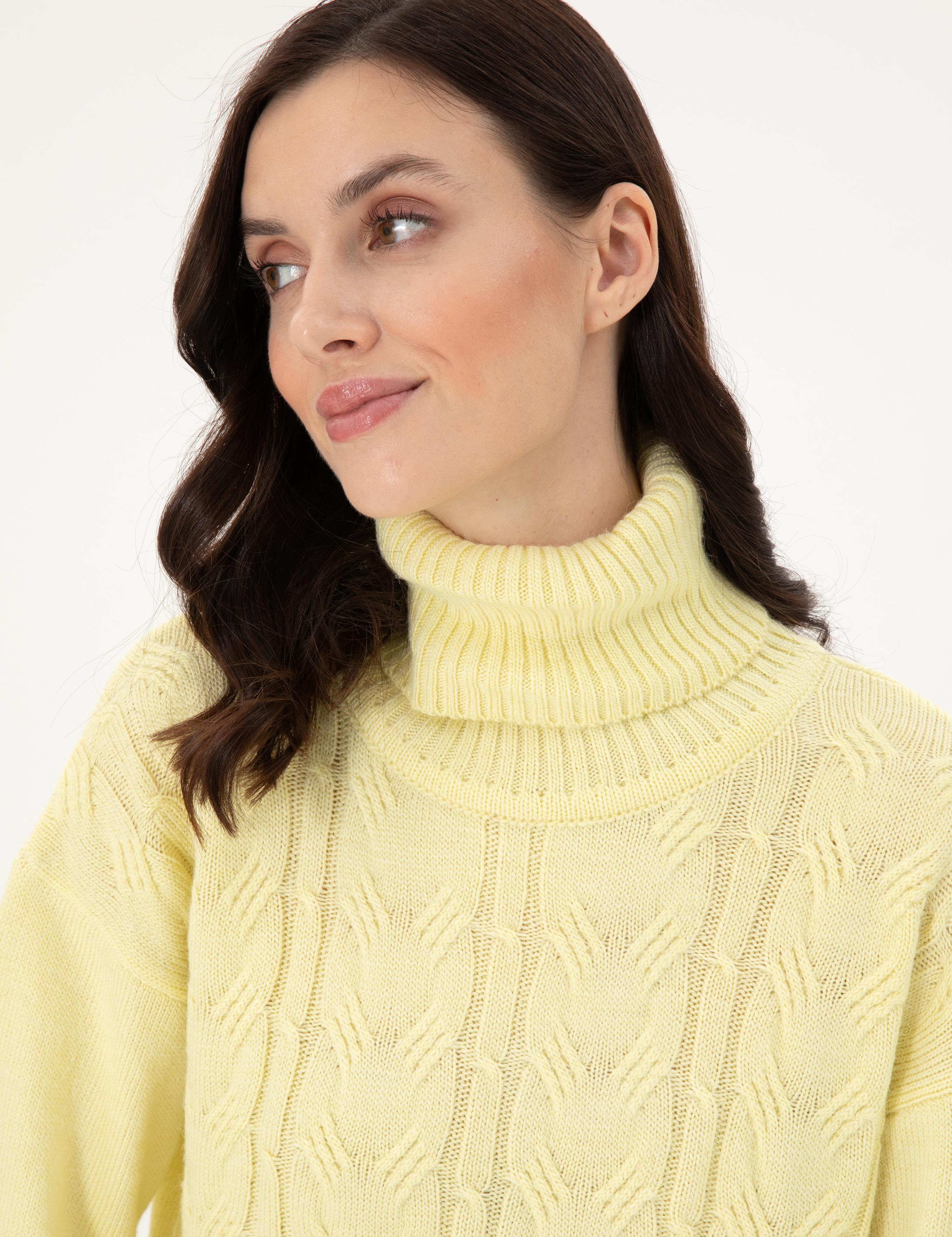 Sarı Crop Top Balıkçı Yaka Kazak