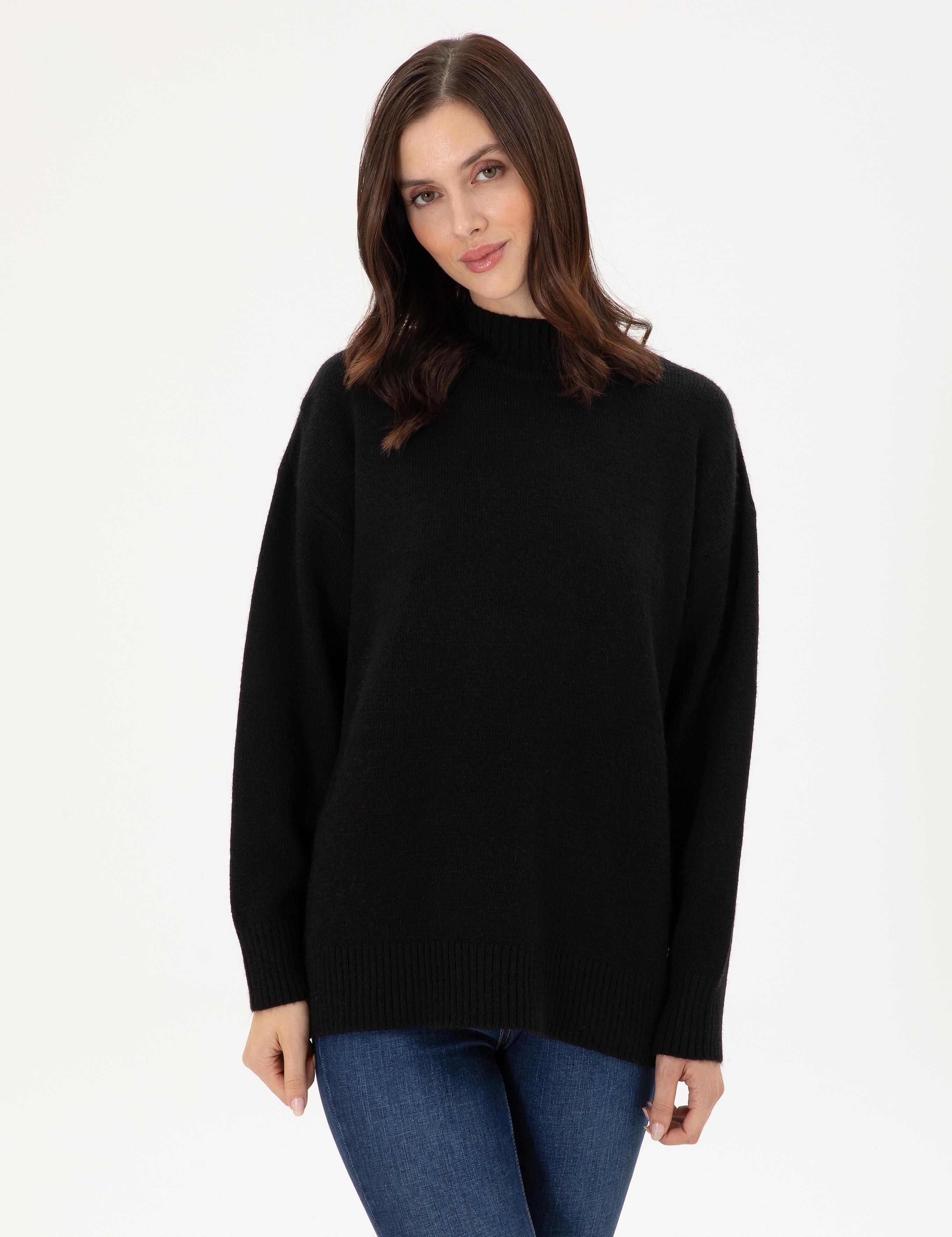 Siyah Oversize Yarım Balıkçı Kazak