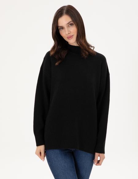 Siyah Oversize Yarım Balıkçı Kazak - 50301841008