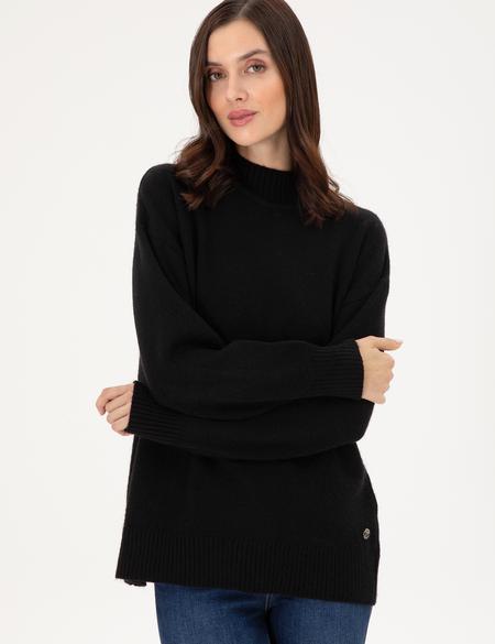 Siyah Oversize Yarım Balıkçı Kazak - 50301841008