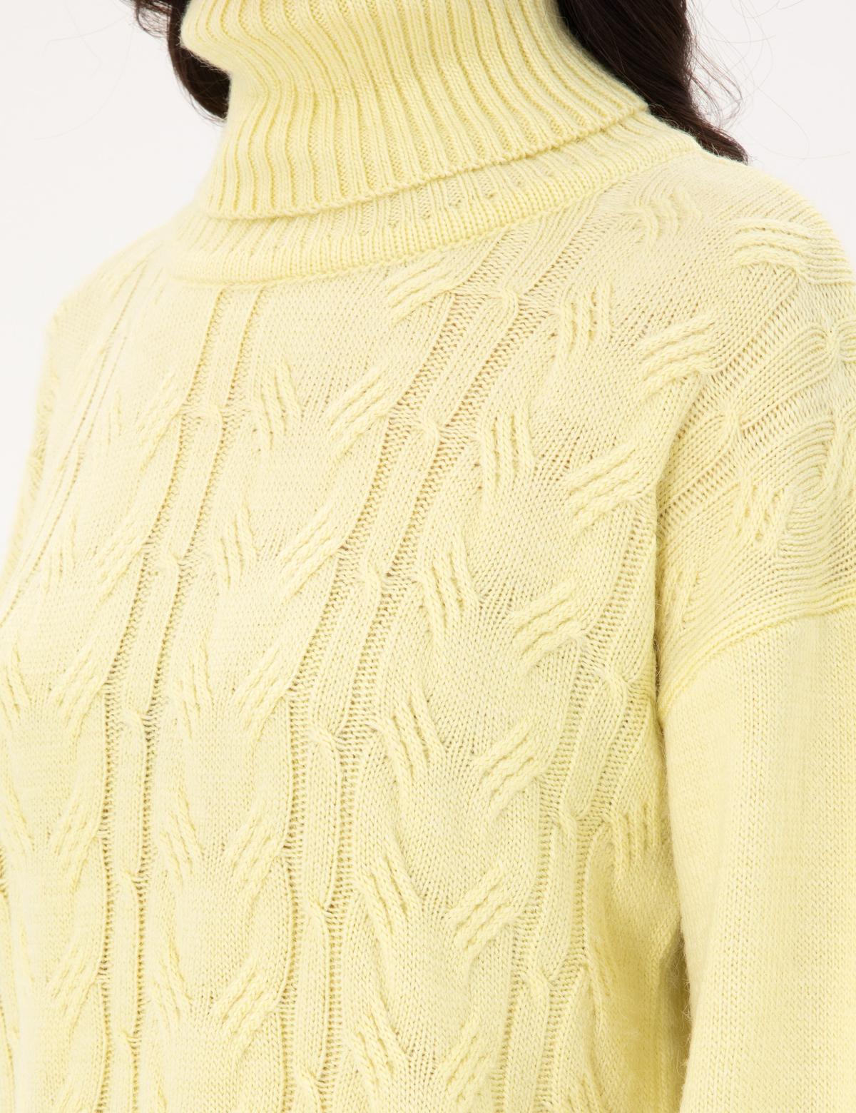 Sarı Crop Top Balıkçı Yaka Kazak - 50302630024