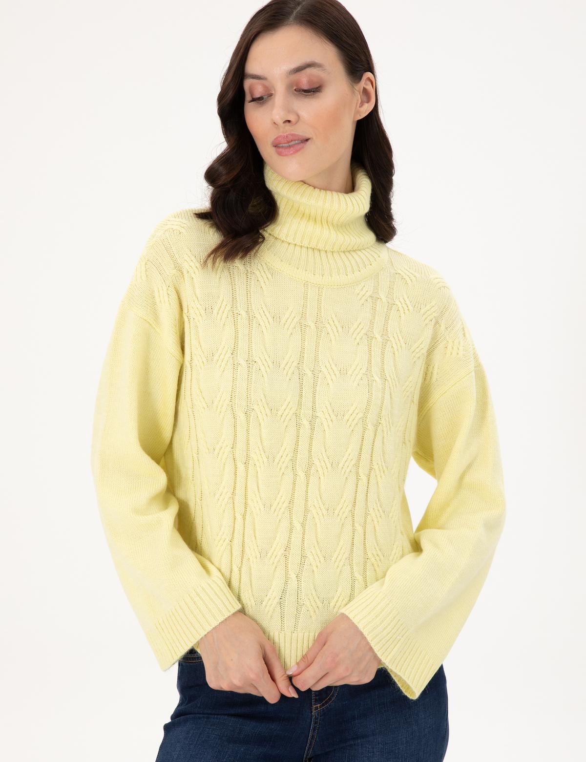 Sarı Crop Top Balıkçı Yaka Kazak - 50302630024