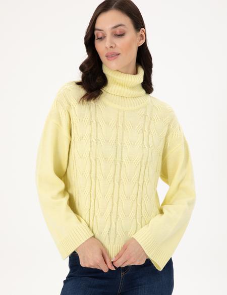 Sarı Crop Top Balıkçı Yaka Kazak - 50302630024