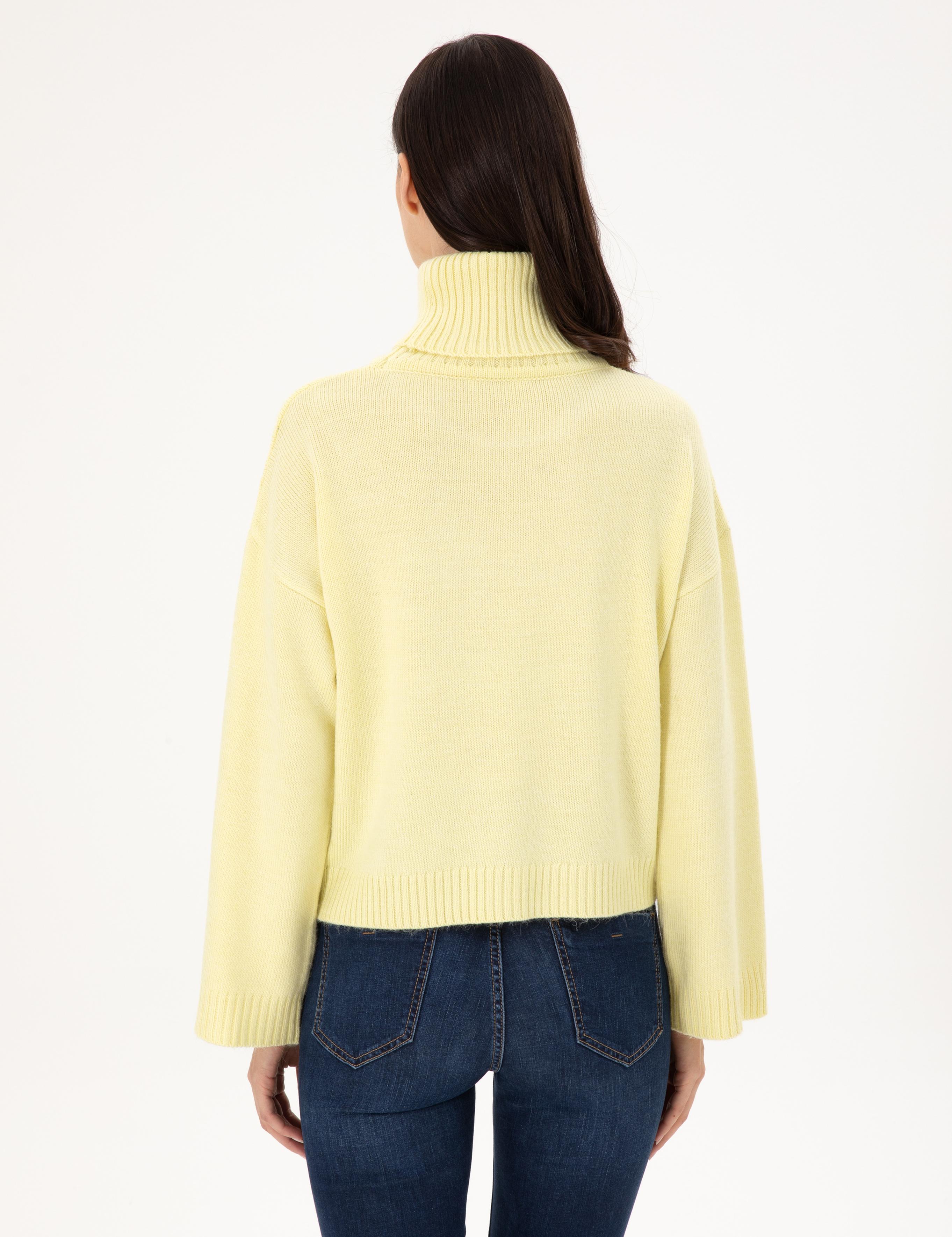 Sarı Crop Top Balıkçı Yaka Kazak