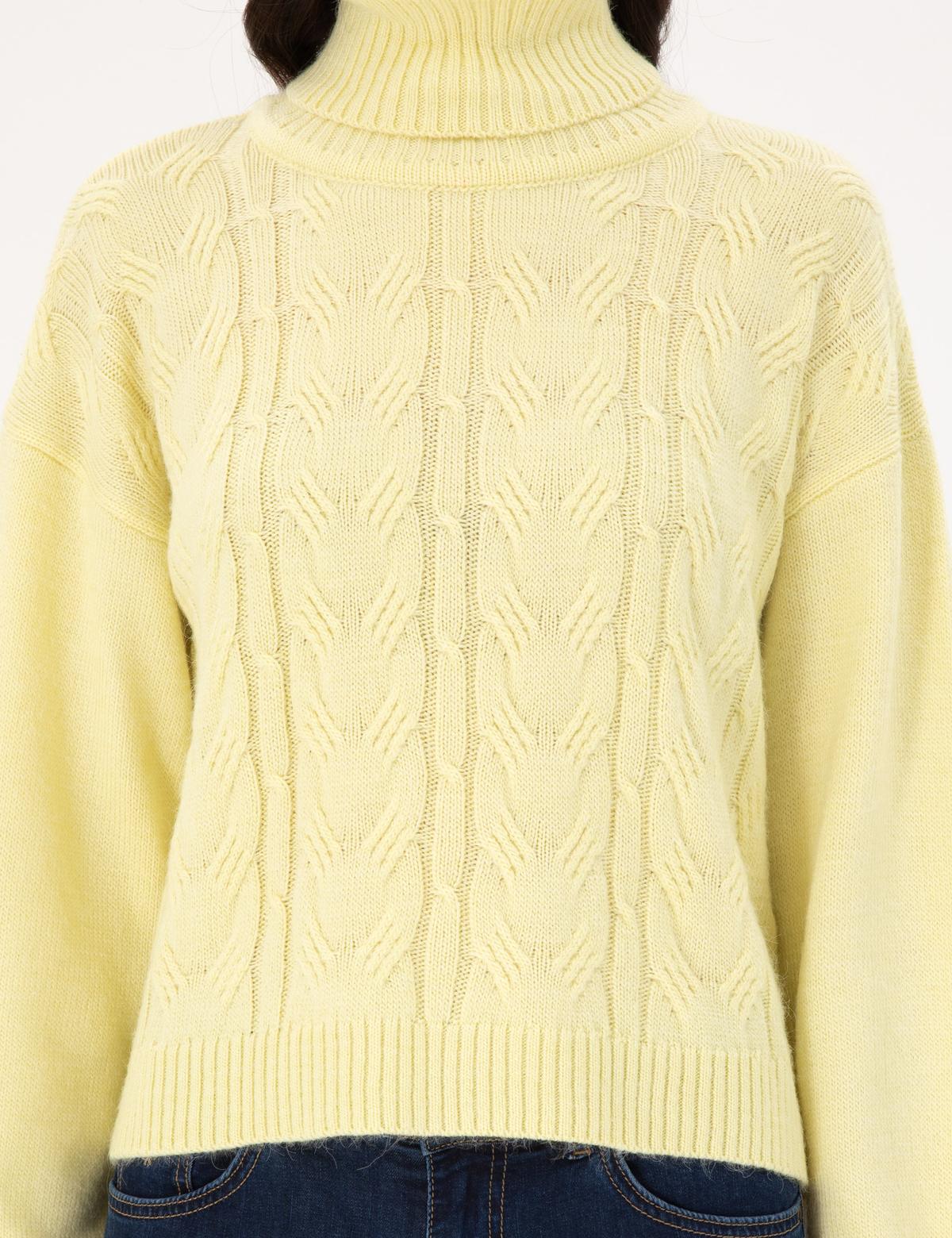 Sarı Crop Top Balıkçı Yaka Kazak - 50302630024