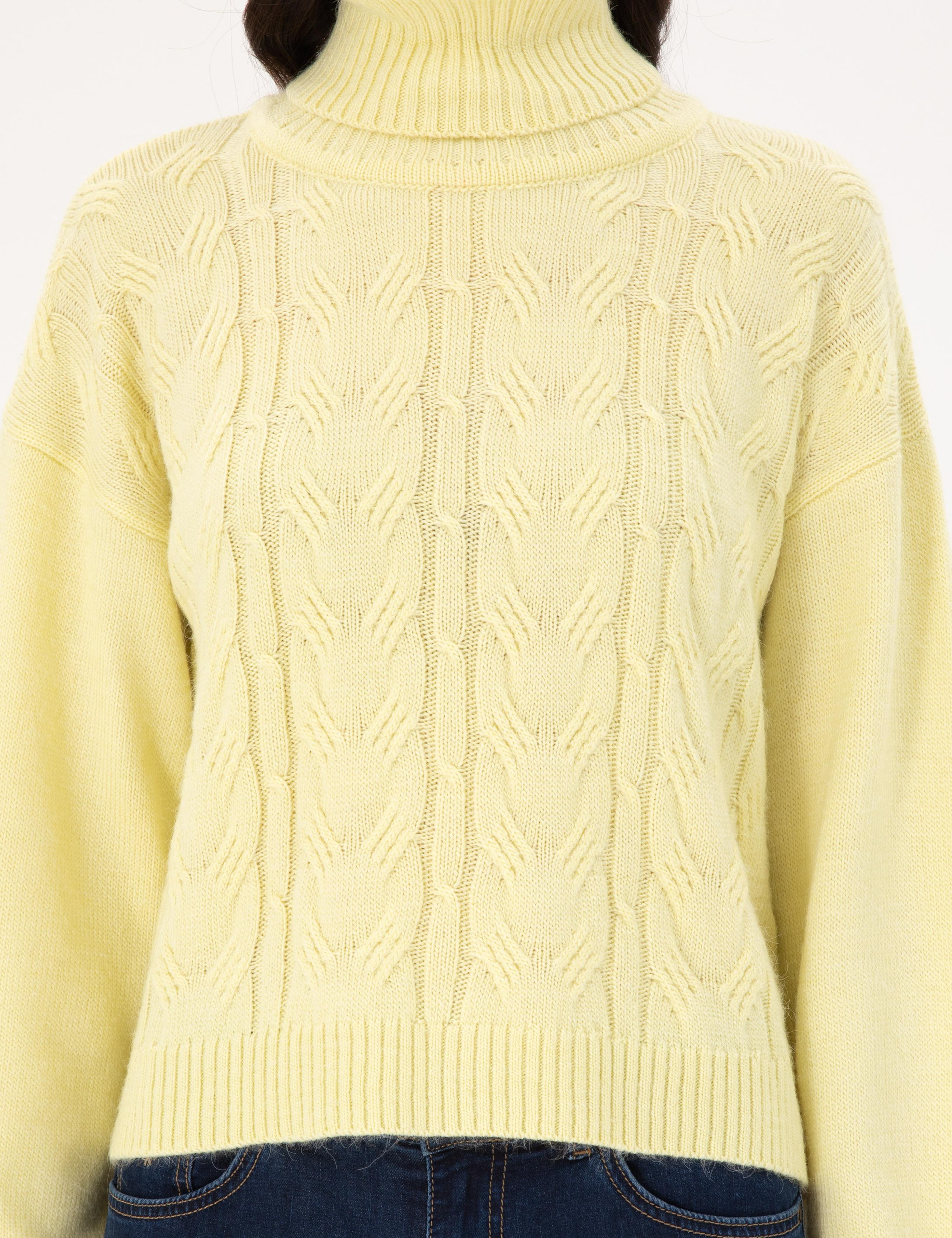 Sarı Crop Top Balıkçı Yaka Kazak