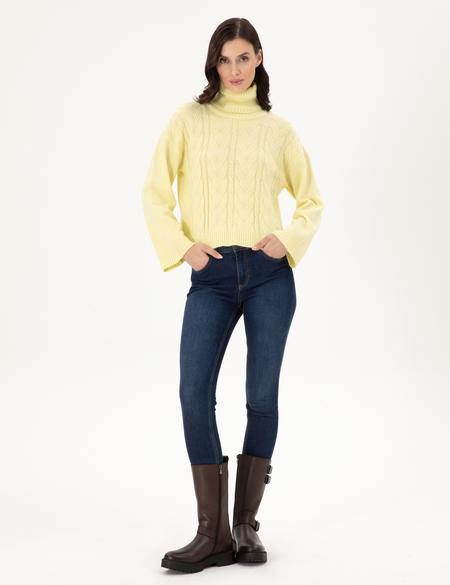 Sarı Crop Top Balıkçı Yaka Kazak - 50302630024