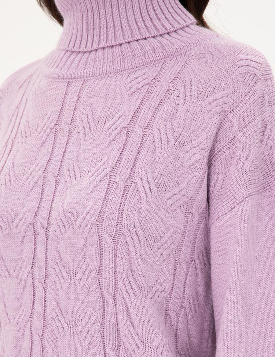 Lila Crop Top Balıkçı Yaka Kazak