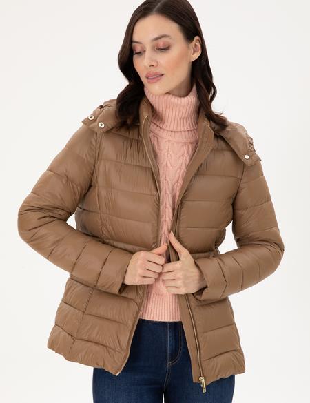 Kahverengi Kapüşonlu Kapitone Mont - 50297332010