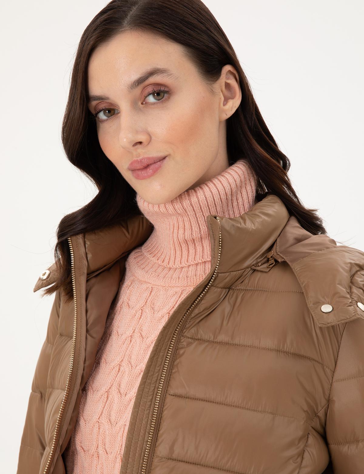 Kahverengi Kapüşonlu Kapitone Mont - 50297332010