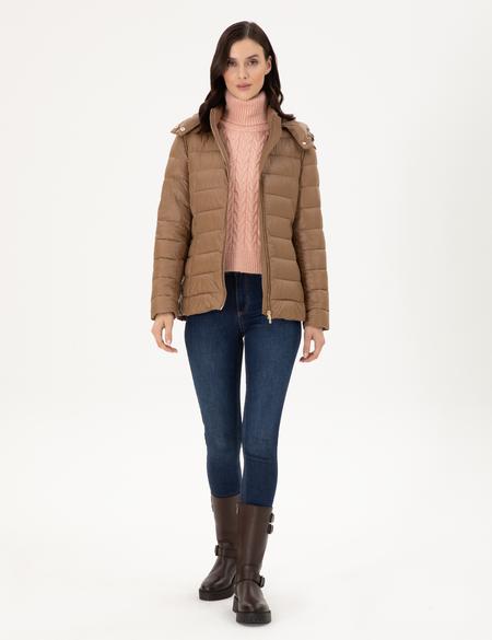 Kahverengi Kapüşonlu Kapitone Mont - 50297332010