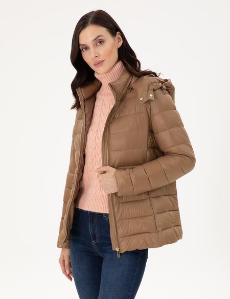 Kahverengi Kapüşonlu Kapitone Mont - 50297332010