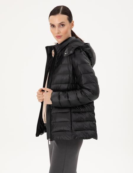 Siyah Kapüşonlu Kapitone Mont - 50297332002