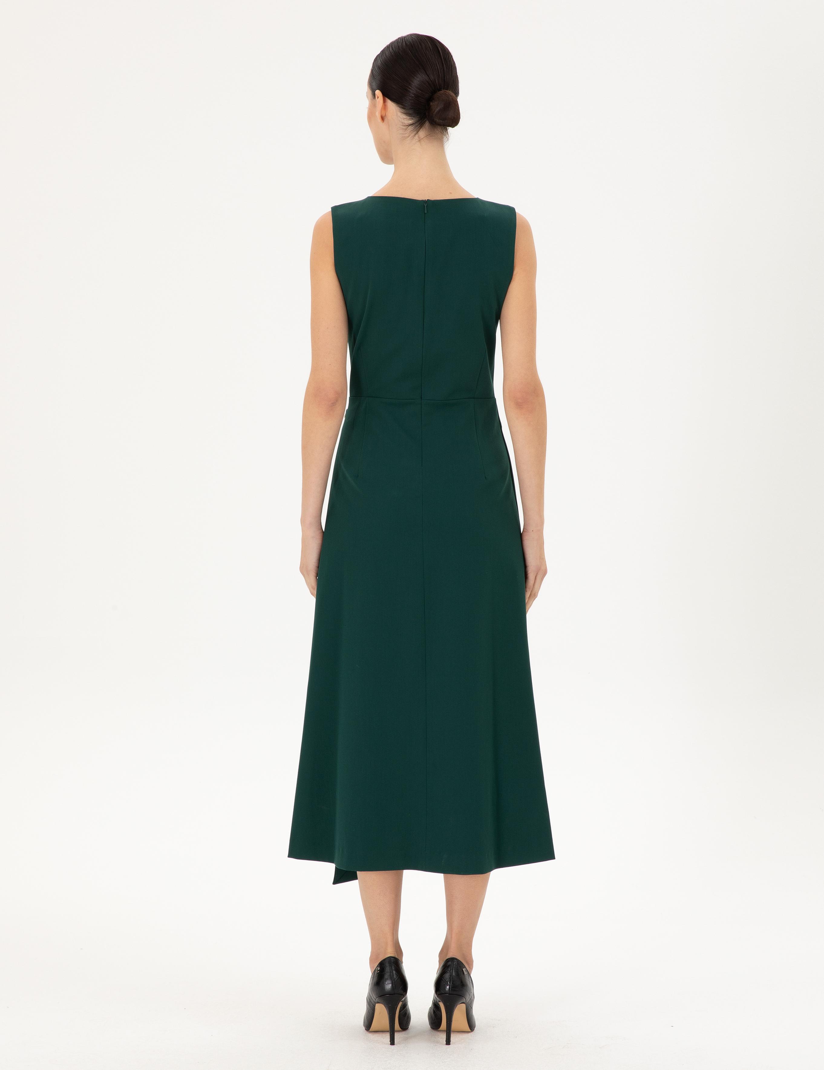 Koyu Yeşil Regular Fit Dokuma Elbise