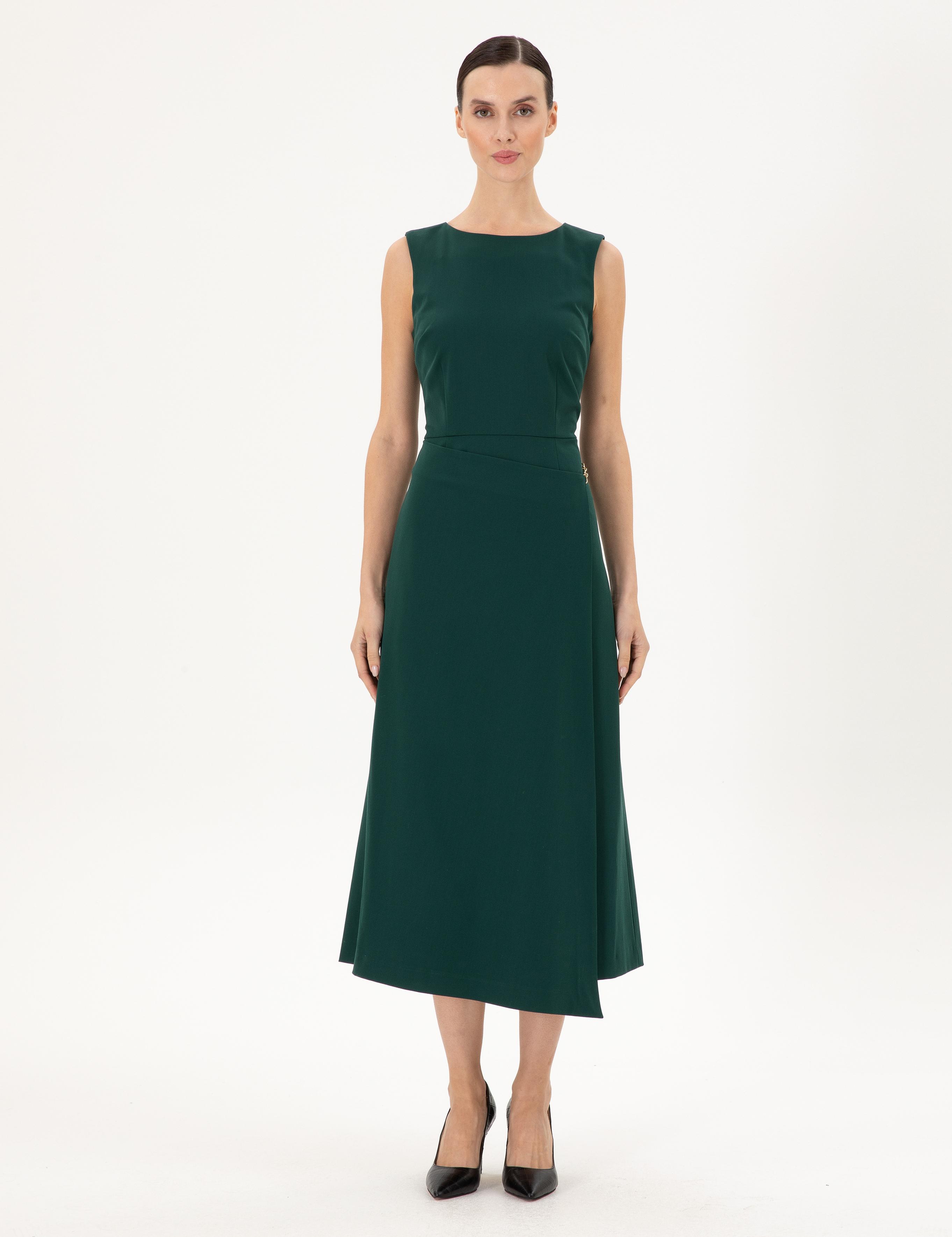 Koyu Yeşil Regular Fit Dokuma Elbise