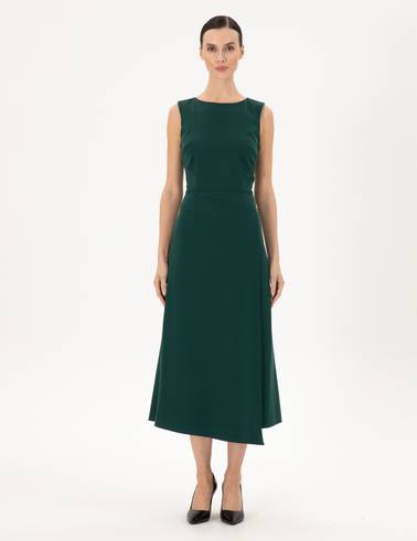 Koyu Yeşil Regular Fit Dokuma Elbise