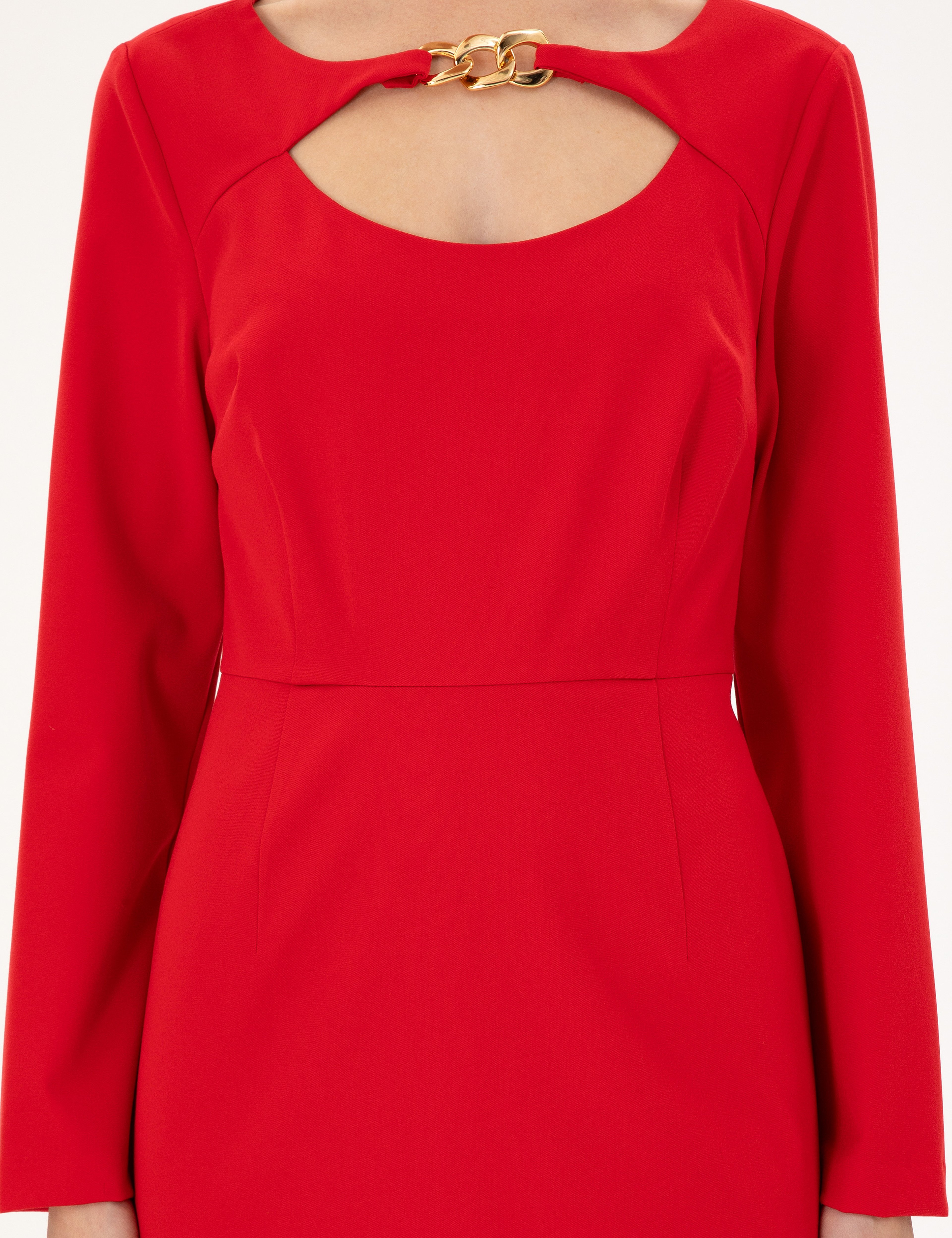 Kırmızı Regular Fit Dokuma Elbise - Image 5