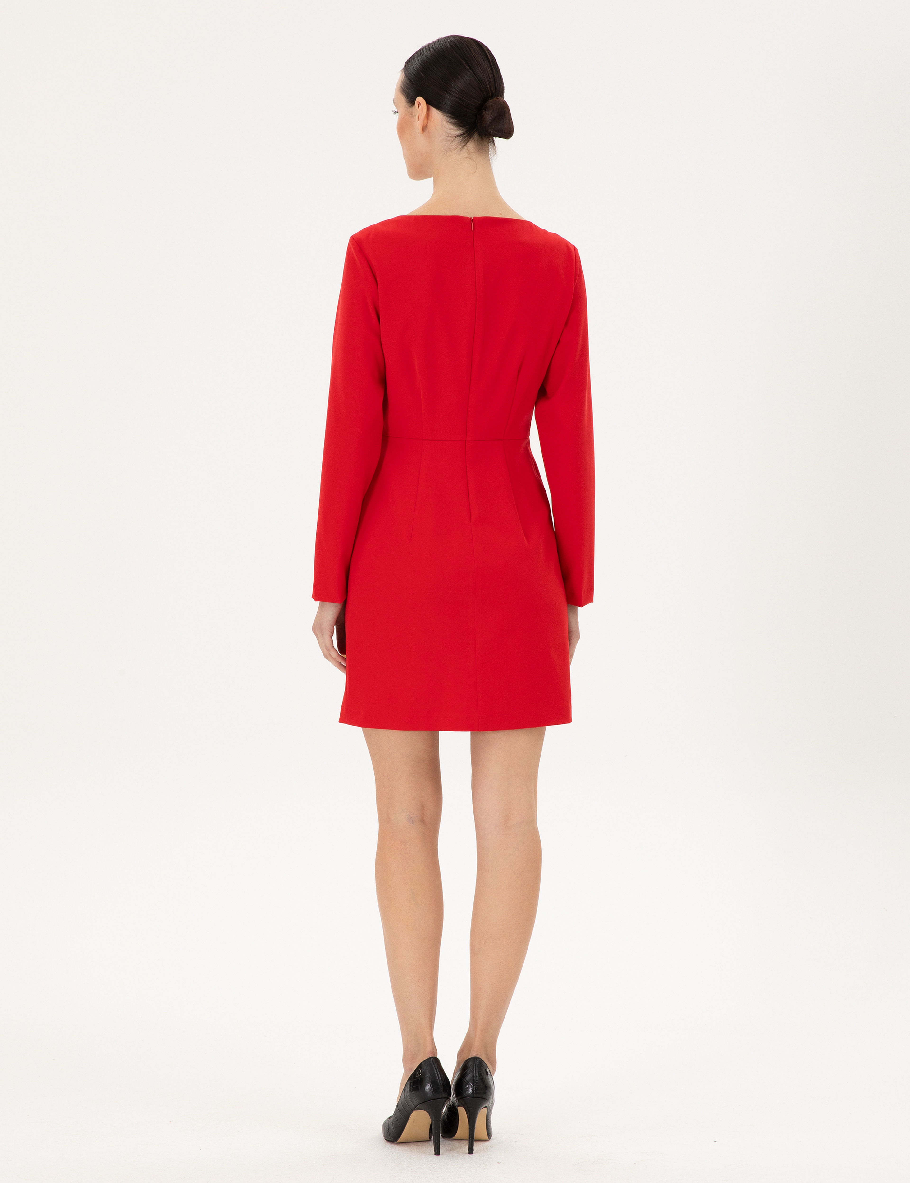 Kırmızı Regular Fit Dokuma Elbise - Image 4