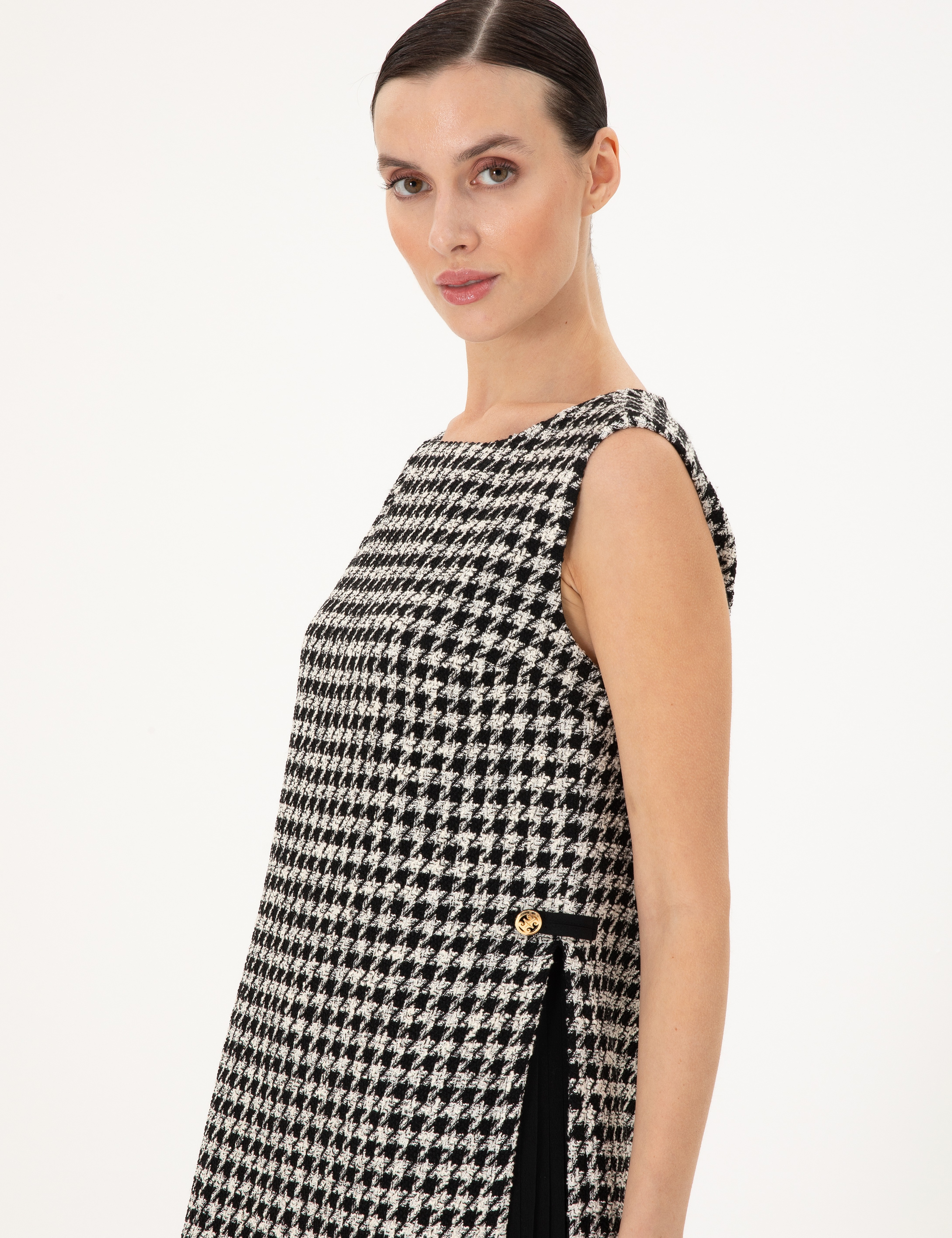 Siyah Regular Fit Dokuma Elbise - Image 2