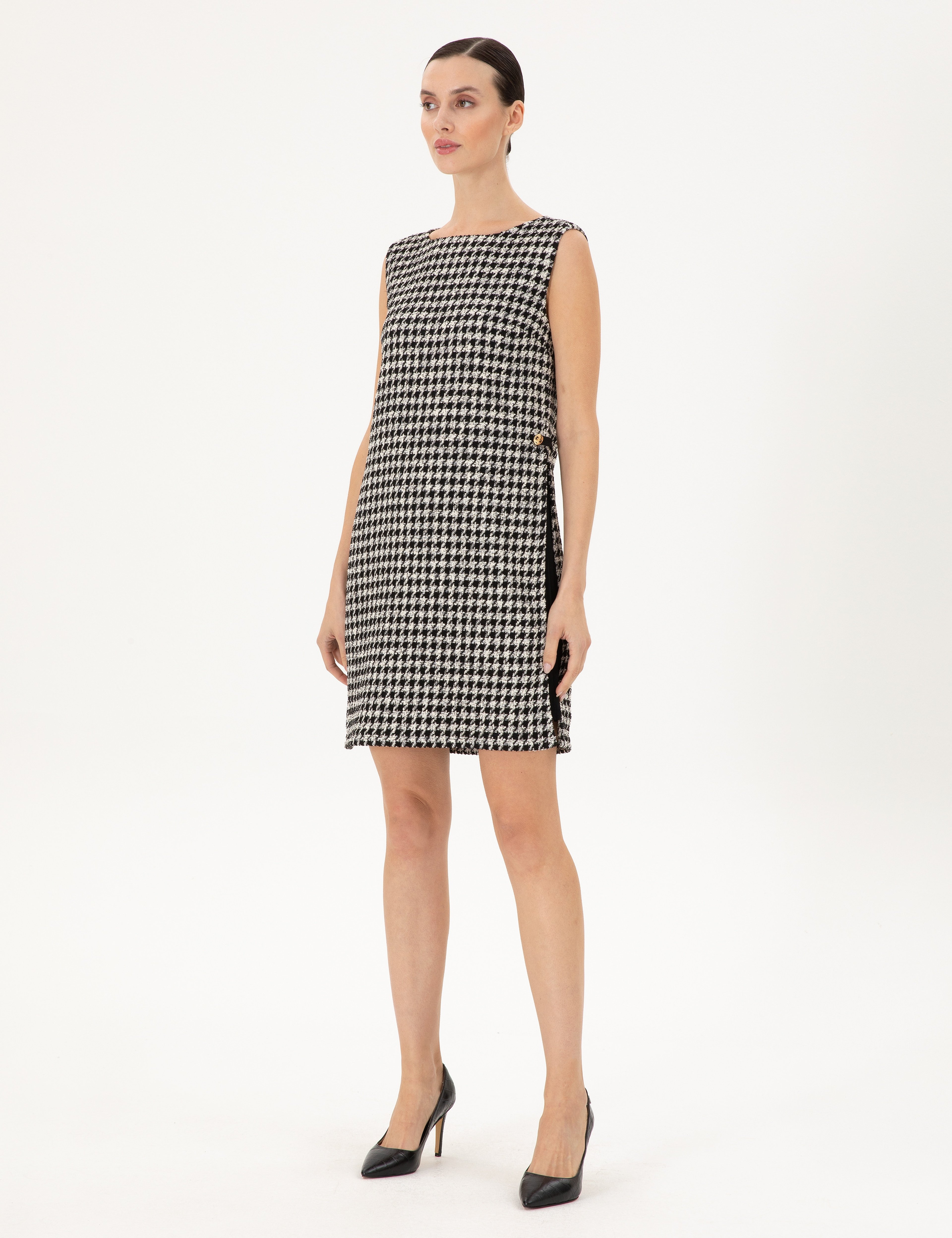 Siyah Regular Fit Dokuma Elbise - Image 1