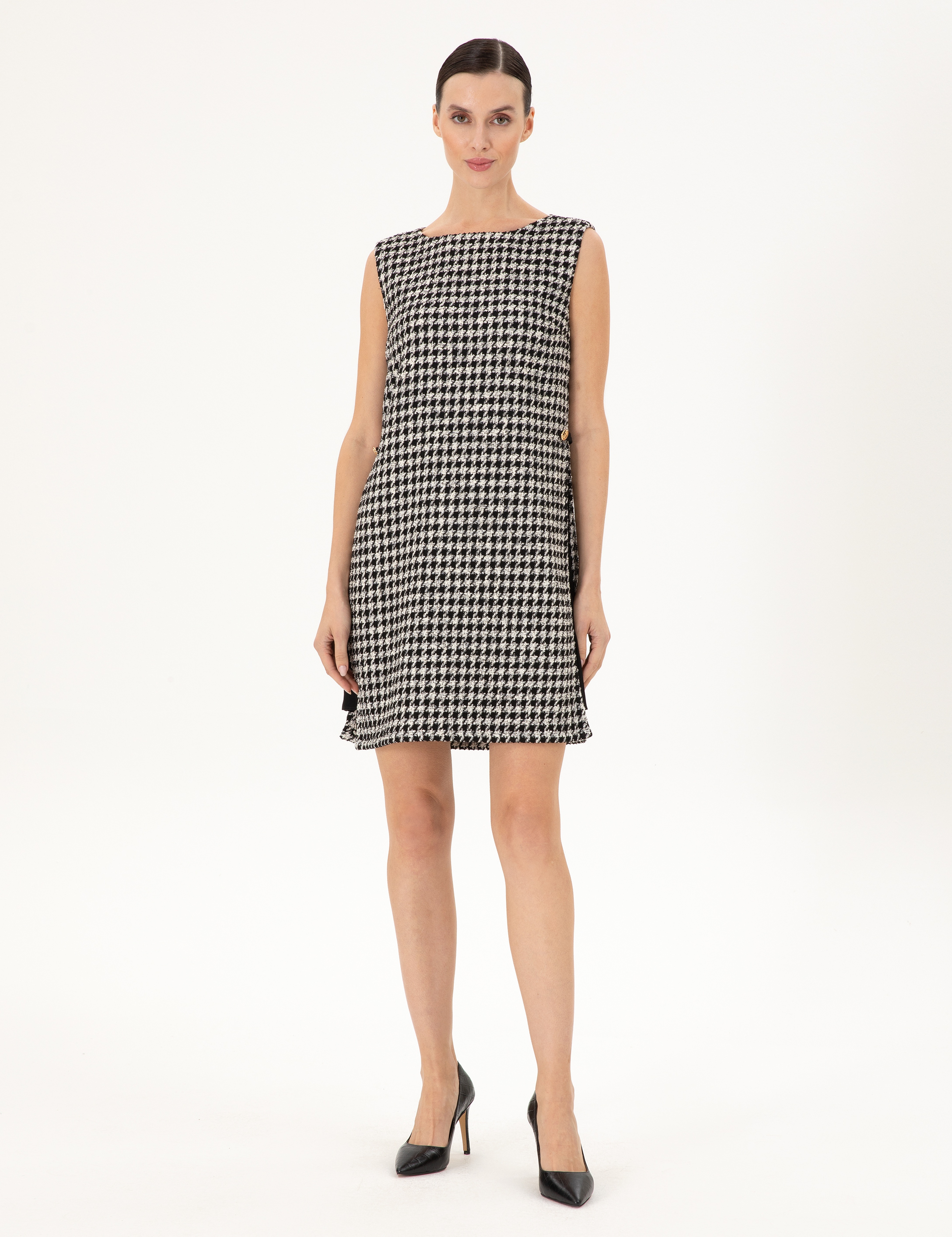 Siyah Regular Fit Dokuma Elbise - Image 3