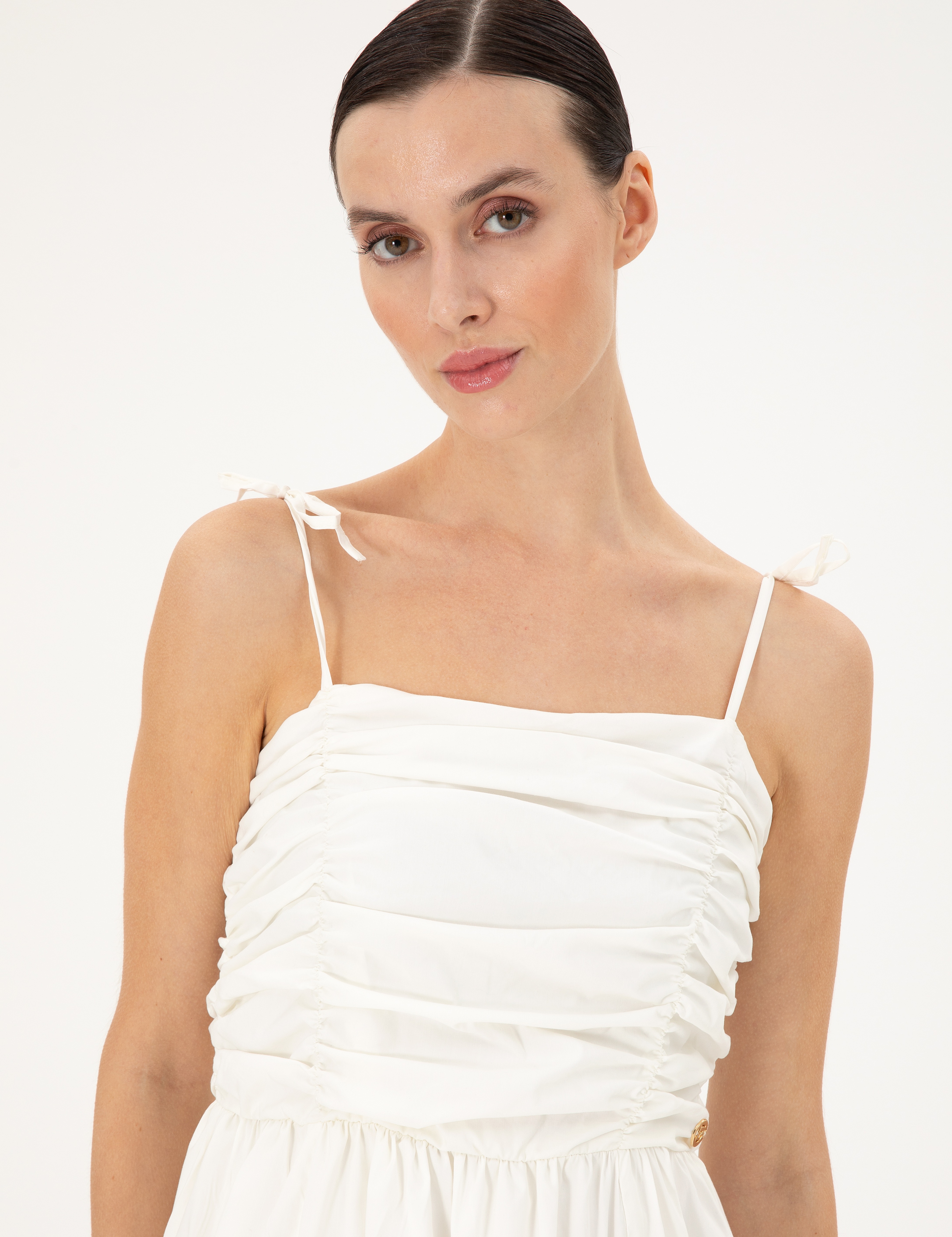 Beyaz Regular Fit Dokuma Elbise - Image 2