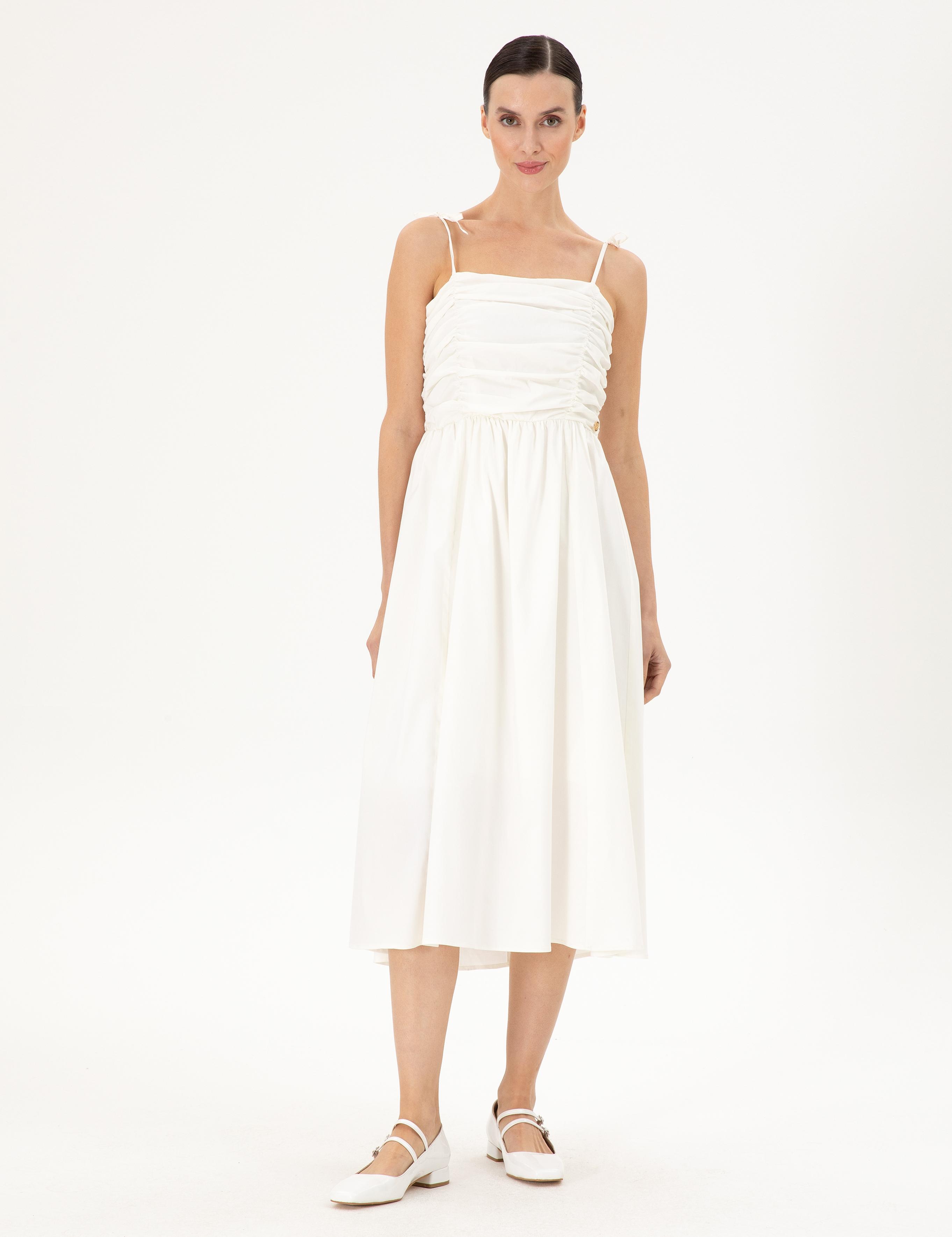 Beyaz Regular Fit Dokuma Elbise