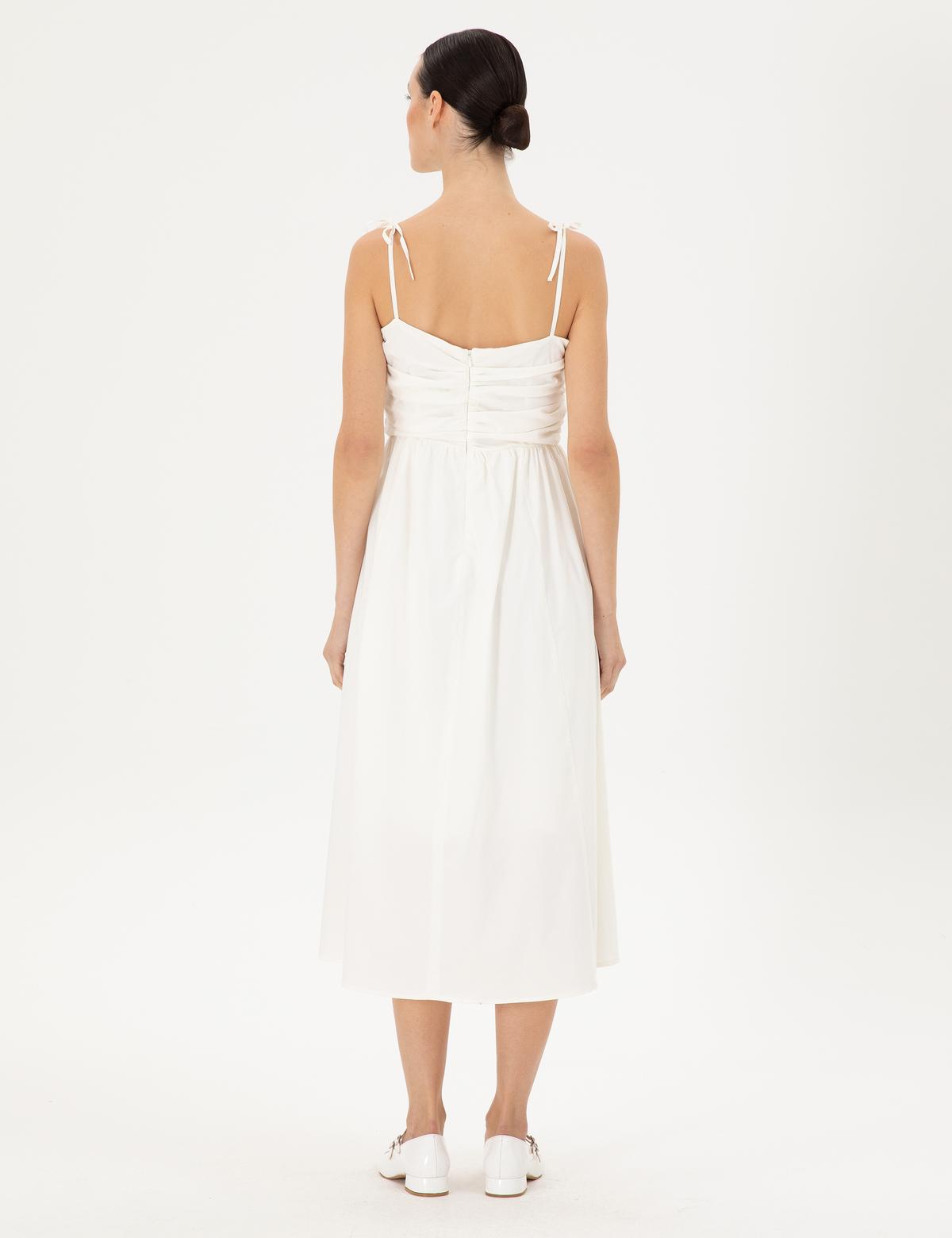 Beyaz Regular Fit Dokuma Elbise - 50283474004