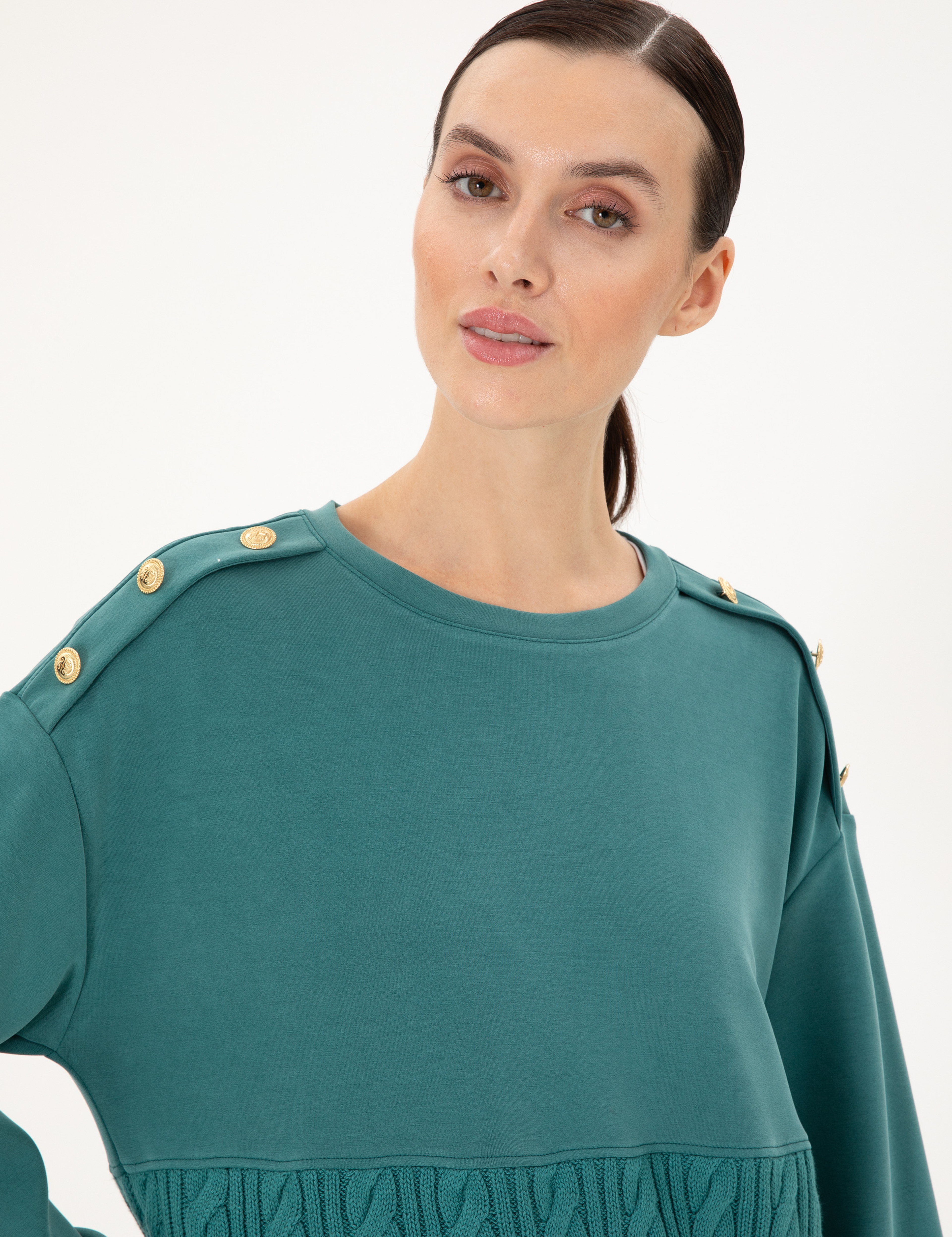 Koyu Yeşil Regular Fit Modal Kumaş Sweatshirt - Image 2
